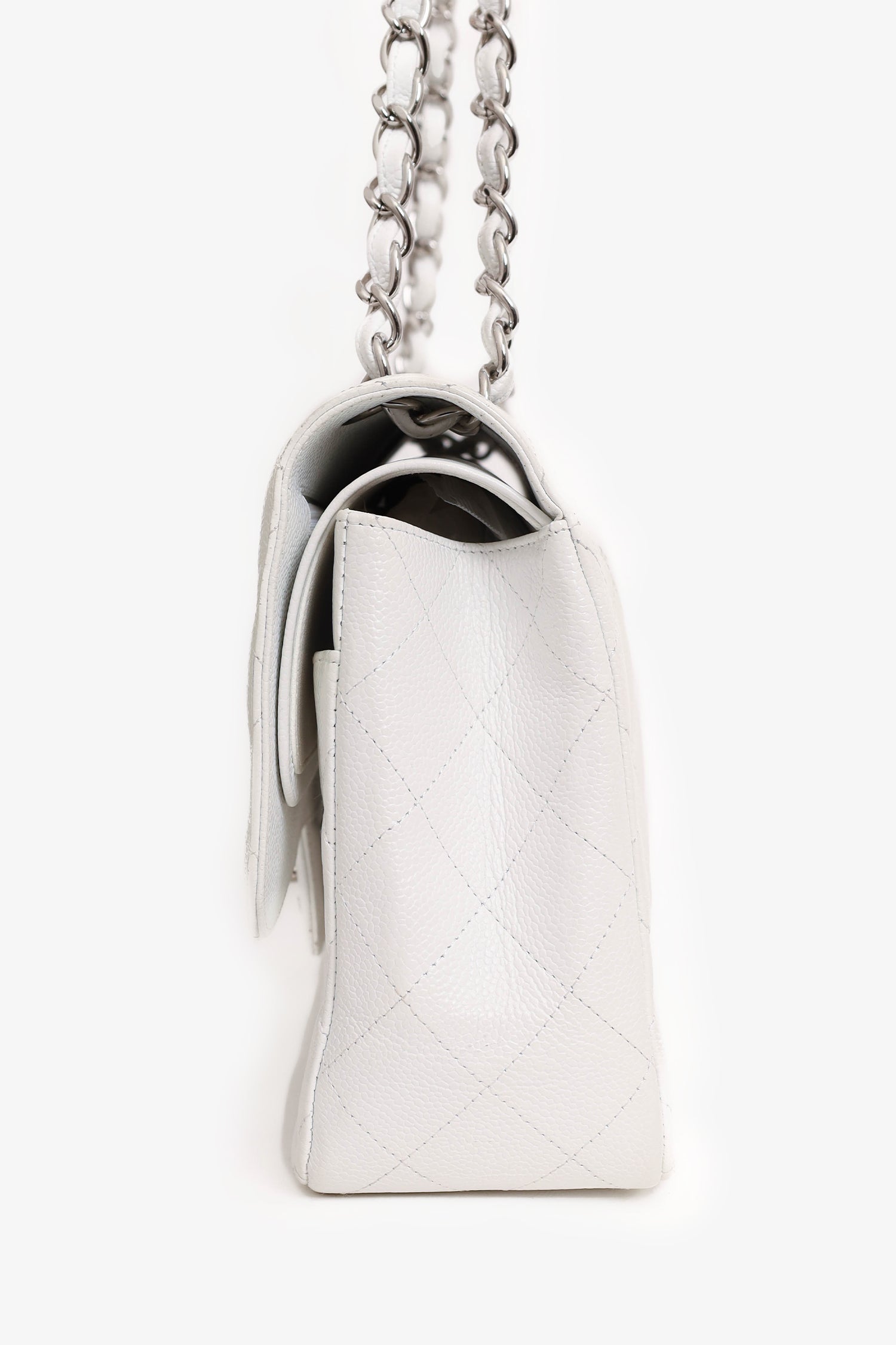 Chanel™ 2011 White Caviar Leather Jumbo Classic Flap Shoulder Bag