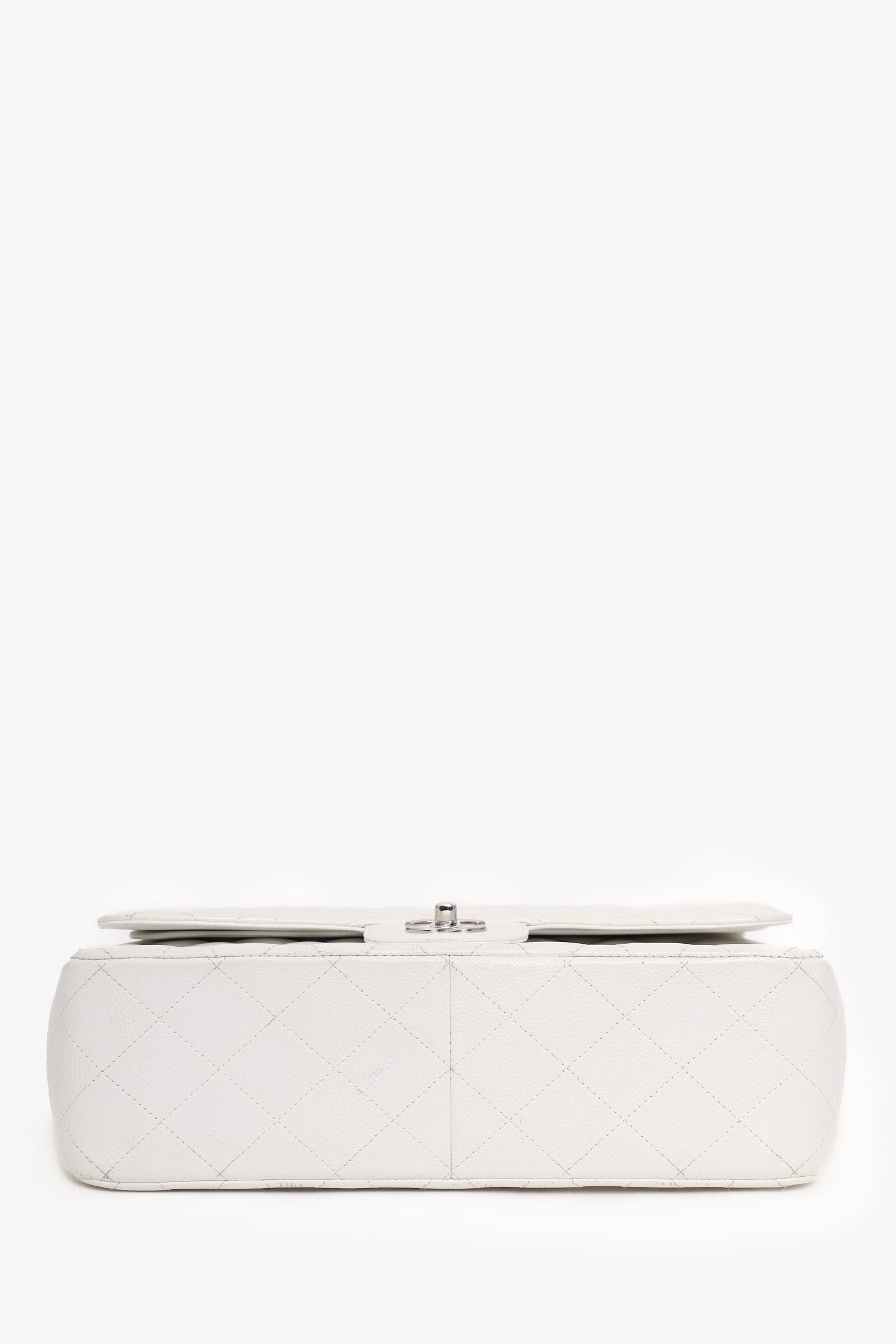 Chanel™ 2011 White Caviar Leather Jumbo Classic Flap Shoulder Bag