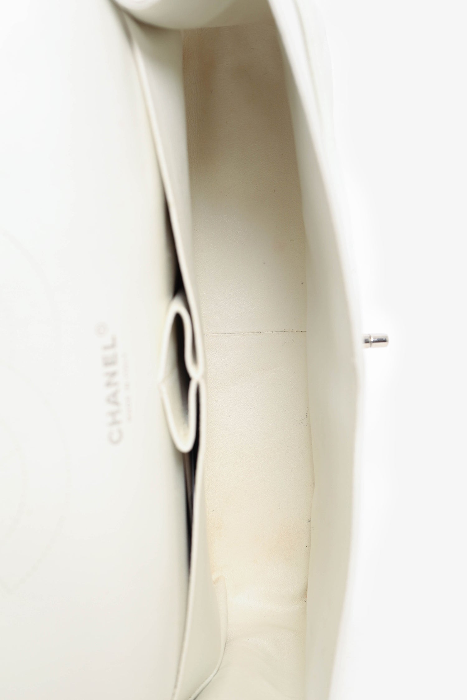 Chanel™ 2011 White Caviar Leather Jumbo Classic Flap Shoulder Bag