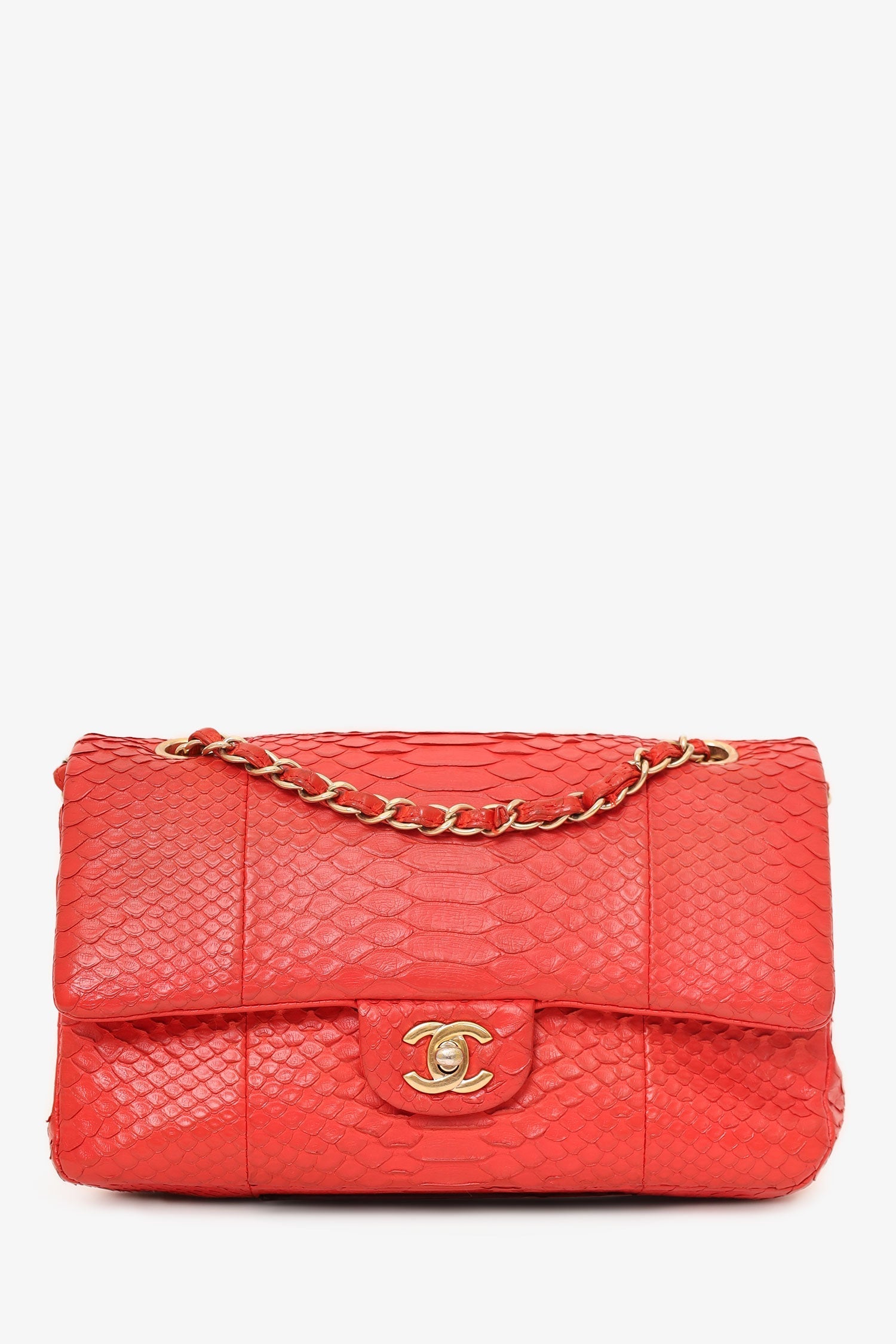 Chanel™ 2016-17 Red Python Leather Medium Double Flap Bag