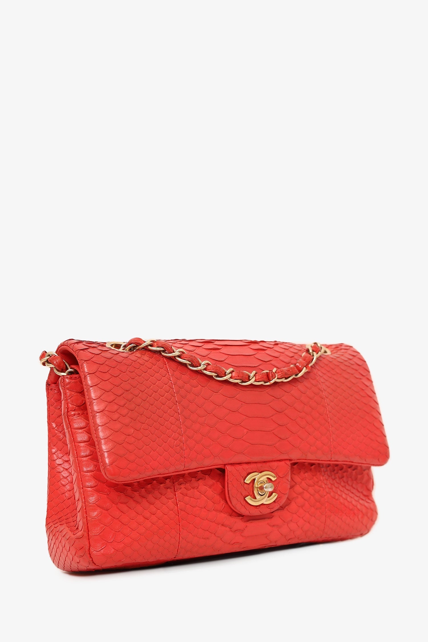 Chanel™ 2016-17 Red Python Leather Medium Double Flap Bag