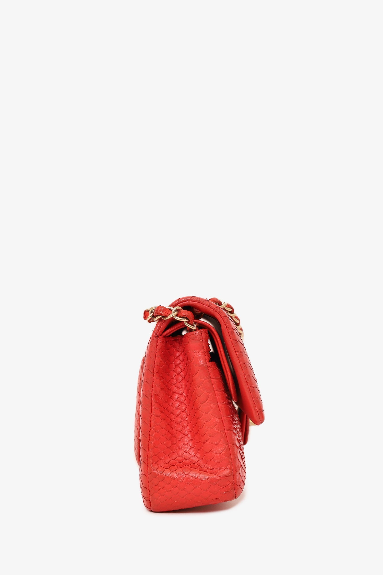 Chanel™ 2016-17 Red Python Leather Medium Double Flap Bag