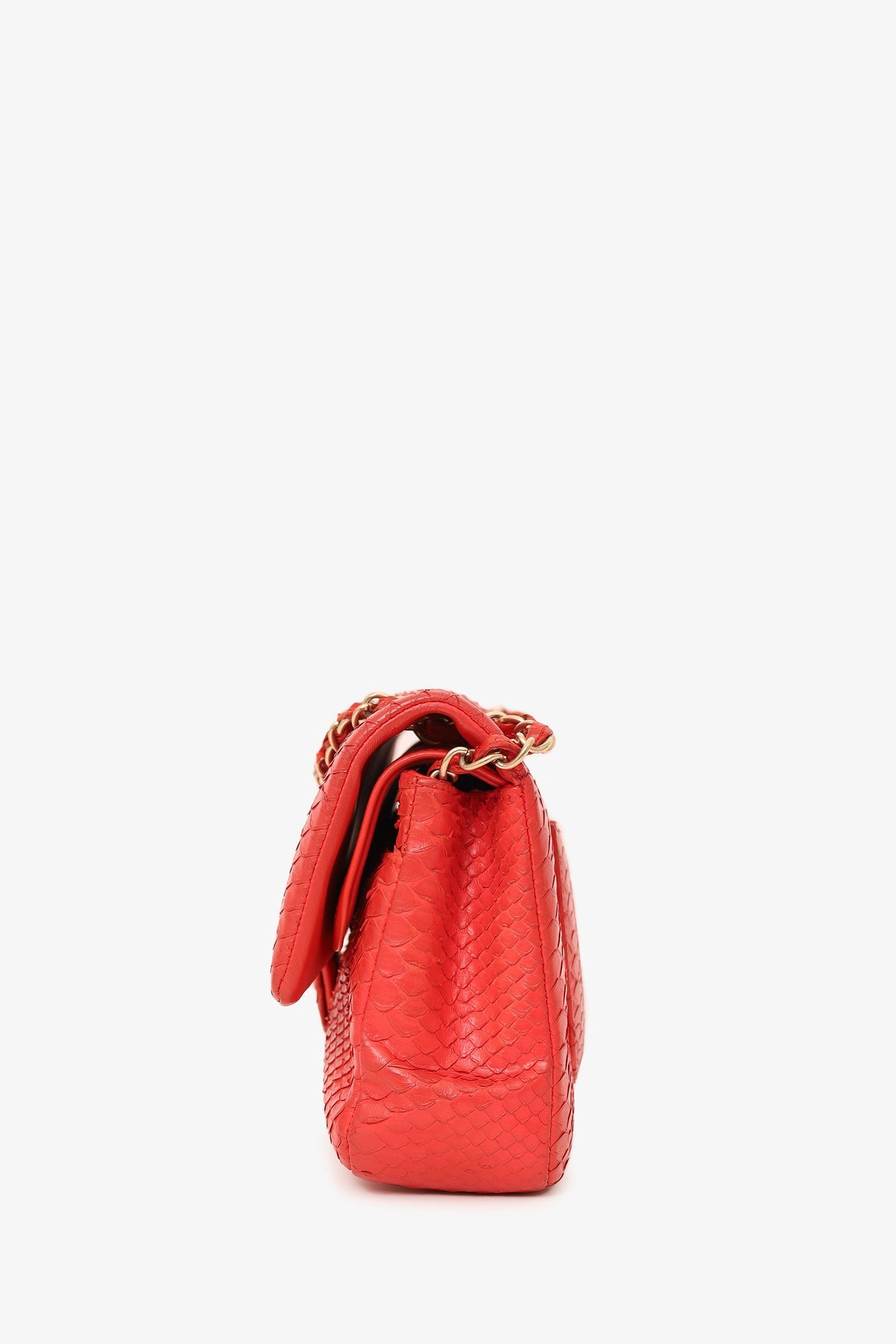 Chanel™ 2016-17 Red Python Leather Medium Double Flap Bag