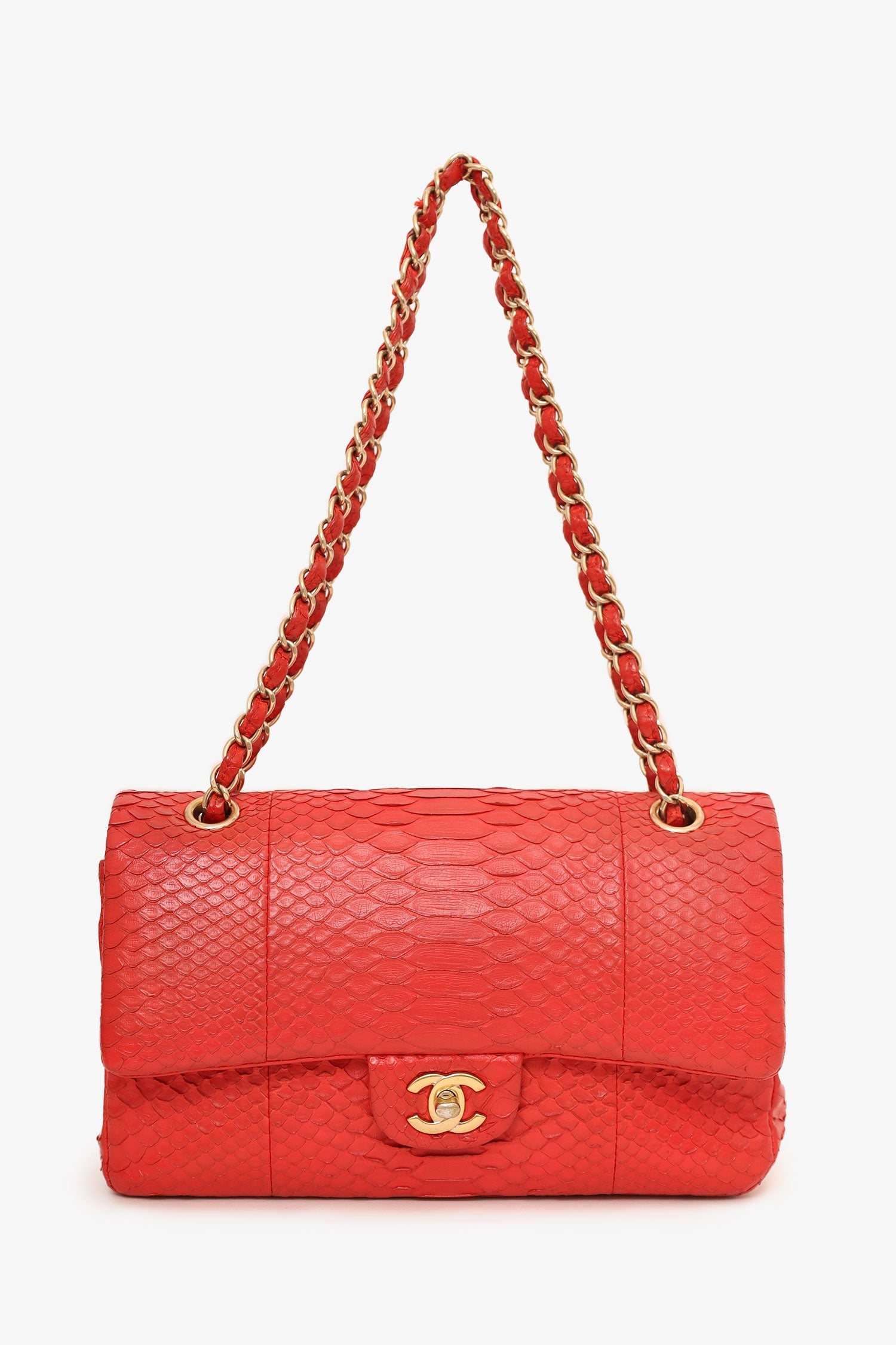 Chanel™ 2016-17 Red Python Leather Medium Double Flap Bag