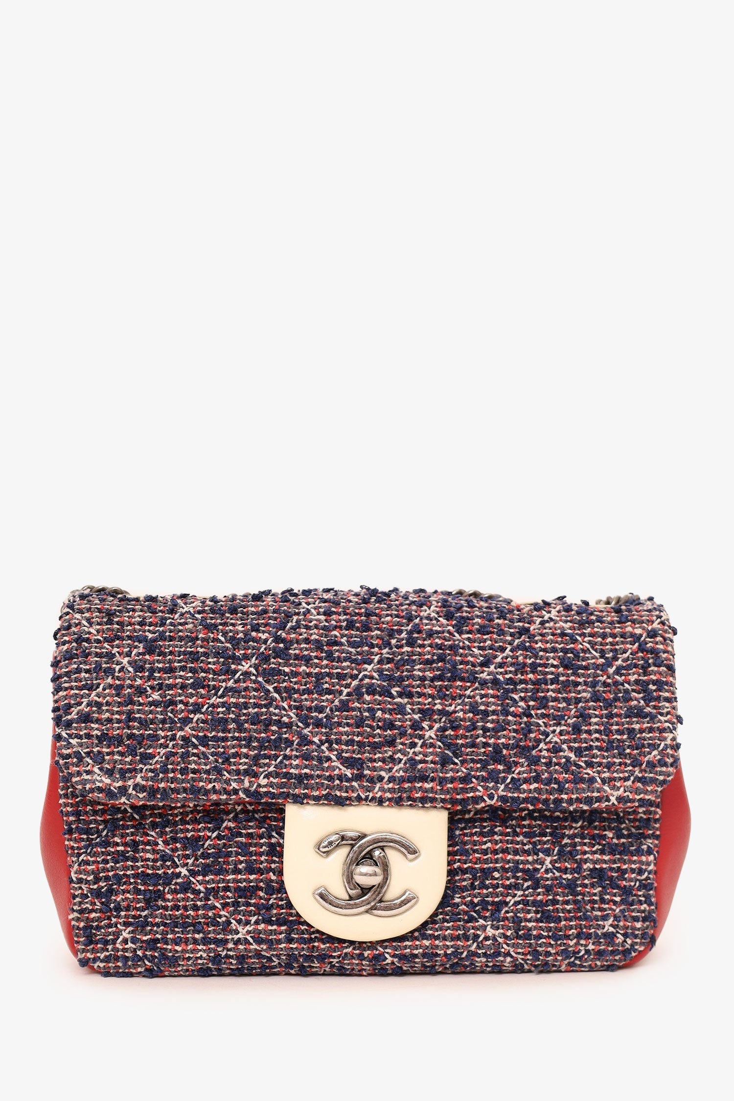 Chanel™ 2016-17 Navy/Red Tweed Mini Single Flap Bag