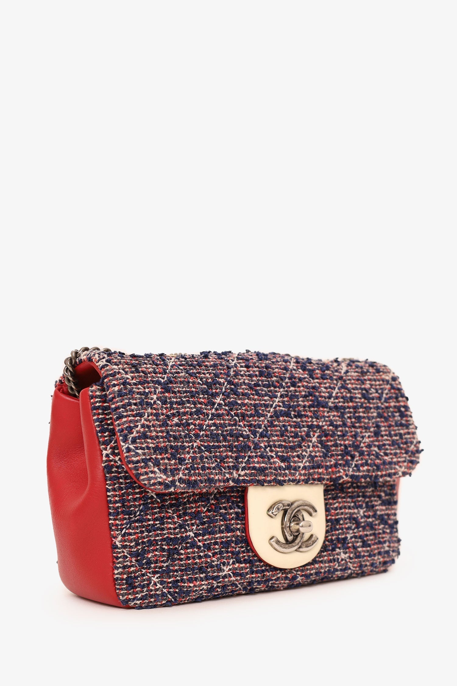 Chanel™ 2016-17 Navy/Red Tweed Mini Single Flap Bag