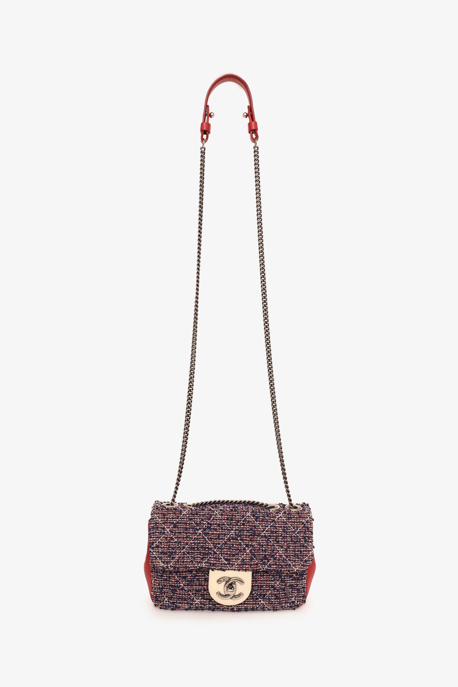 Chanel™ 2016-17 Navy/Red Tweed Mini Single Flap Bag
