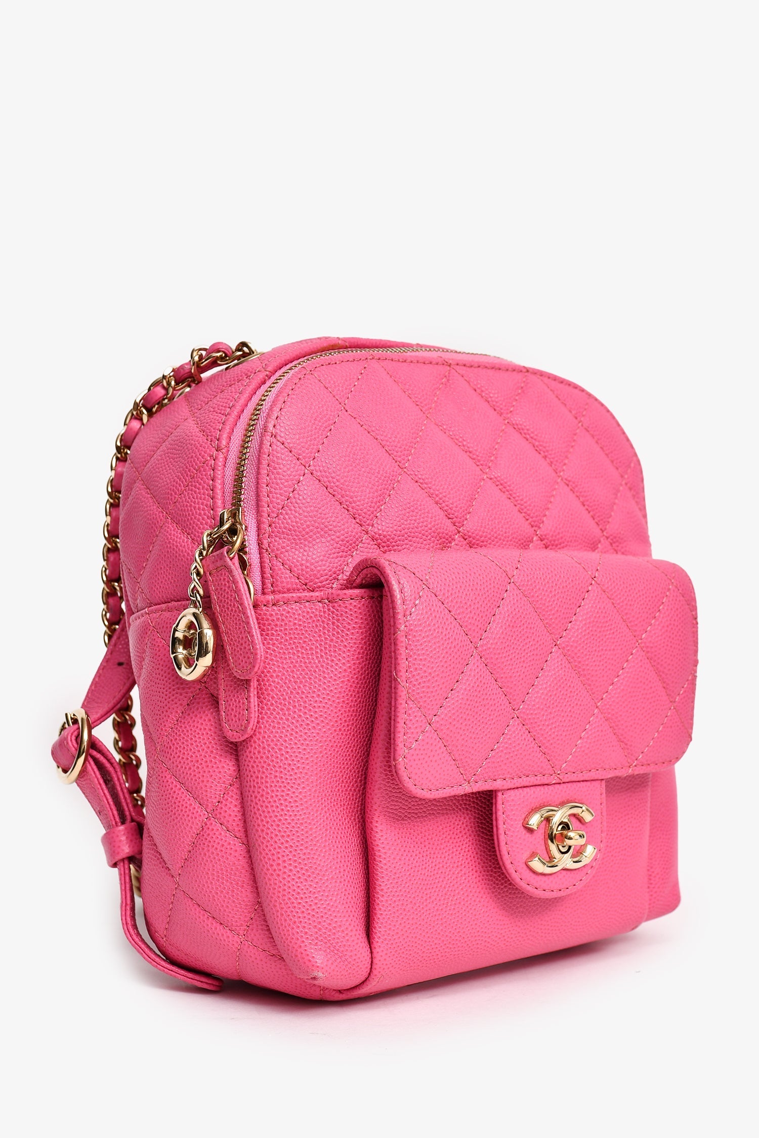 Chanel™ 2019 Hot Pink Caviar Leather Mini Chain Backpack