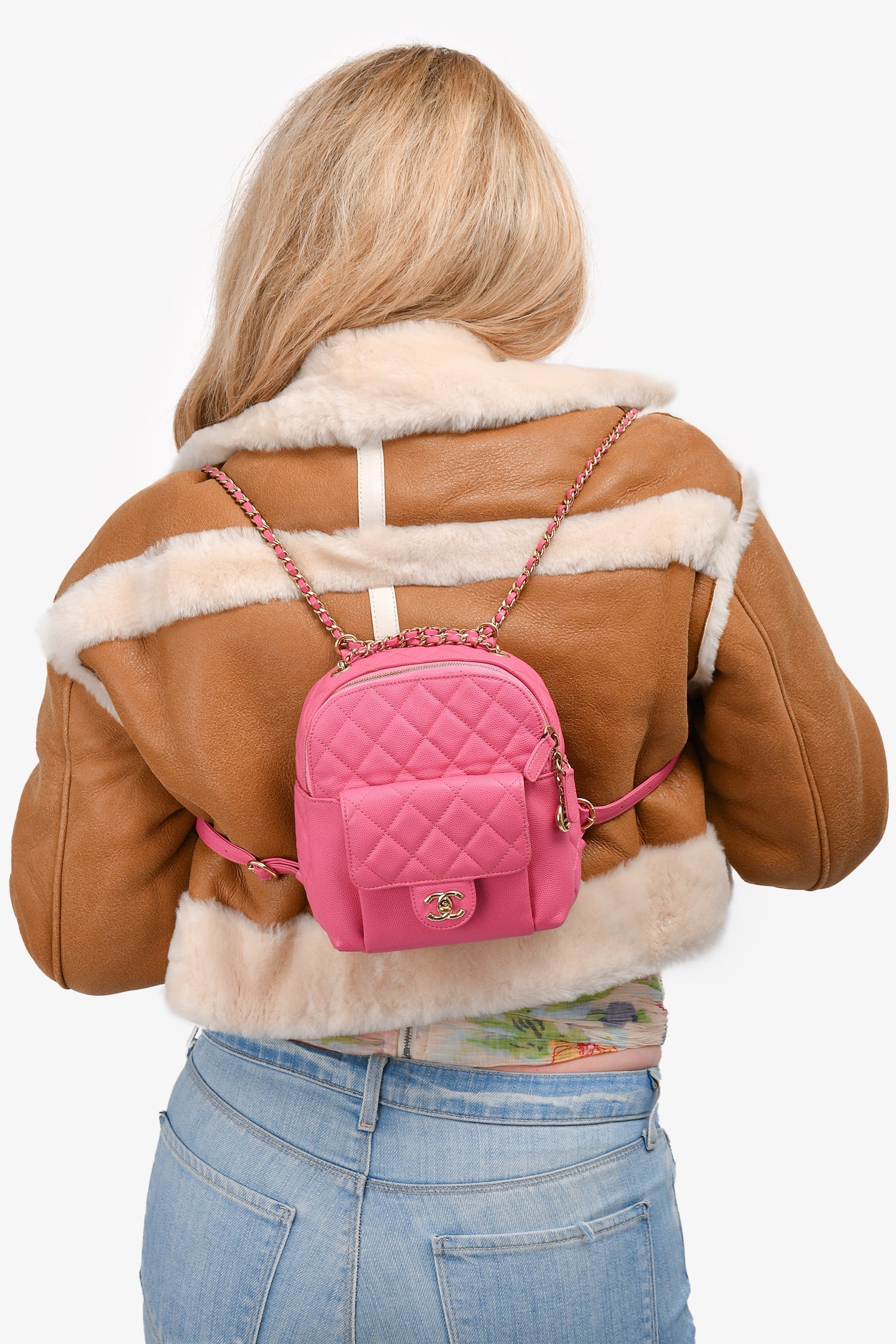 Chanel™ 2019 Hot Pink Caviar Leather Mini Chain Backpack
