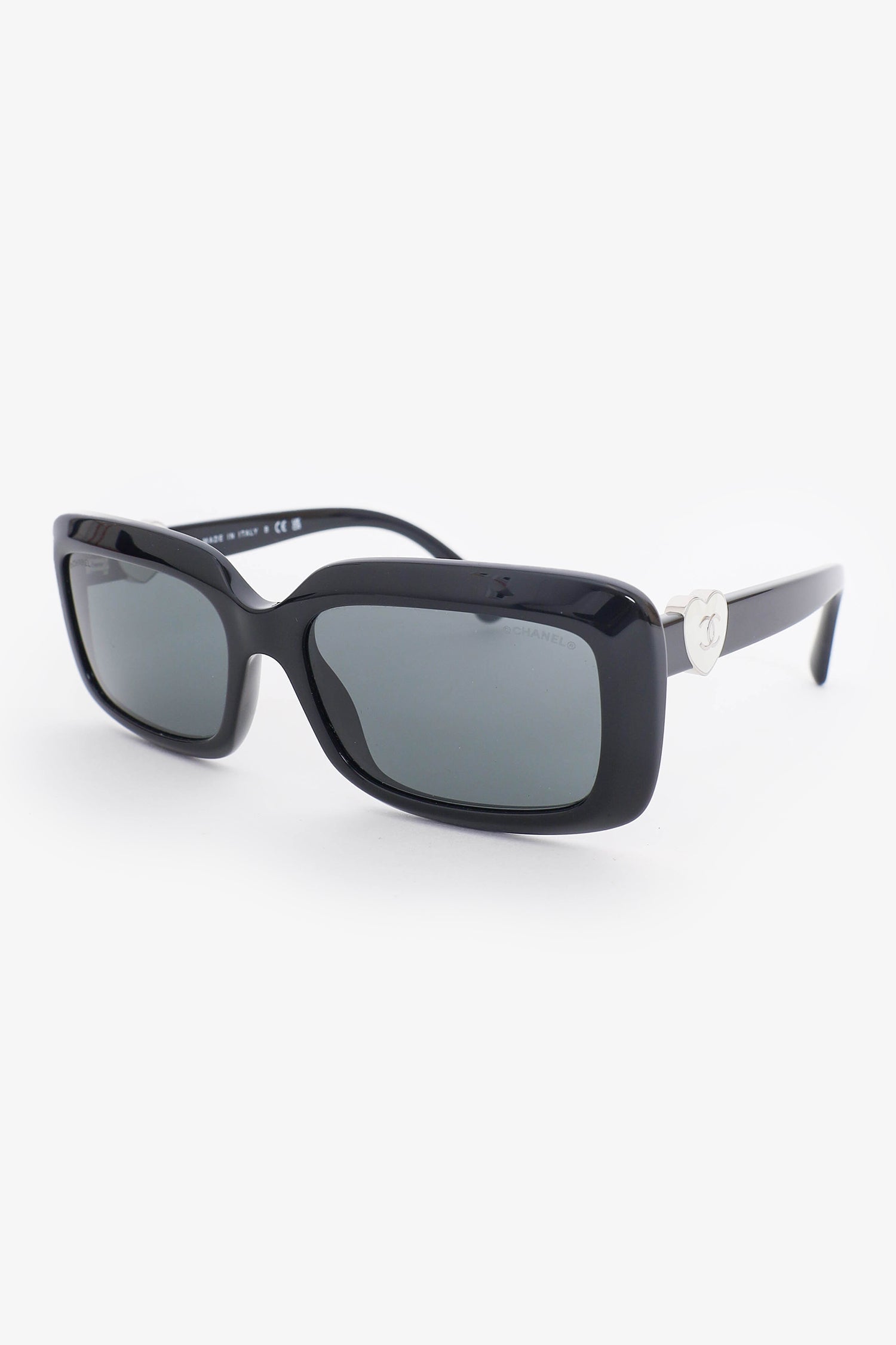 Chanel™ Black Frame Heart Detail Square Sunglasses