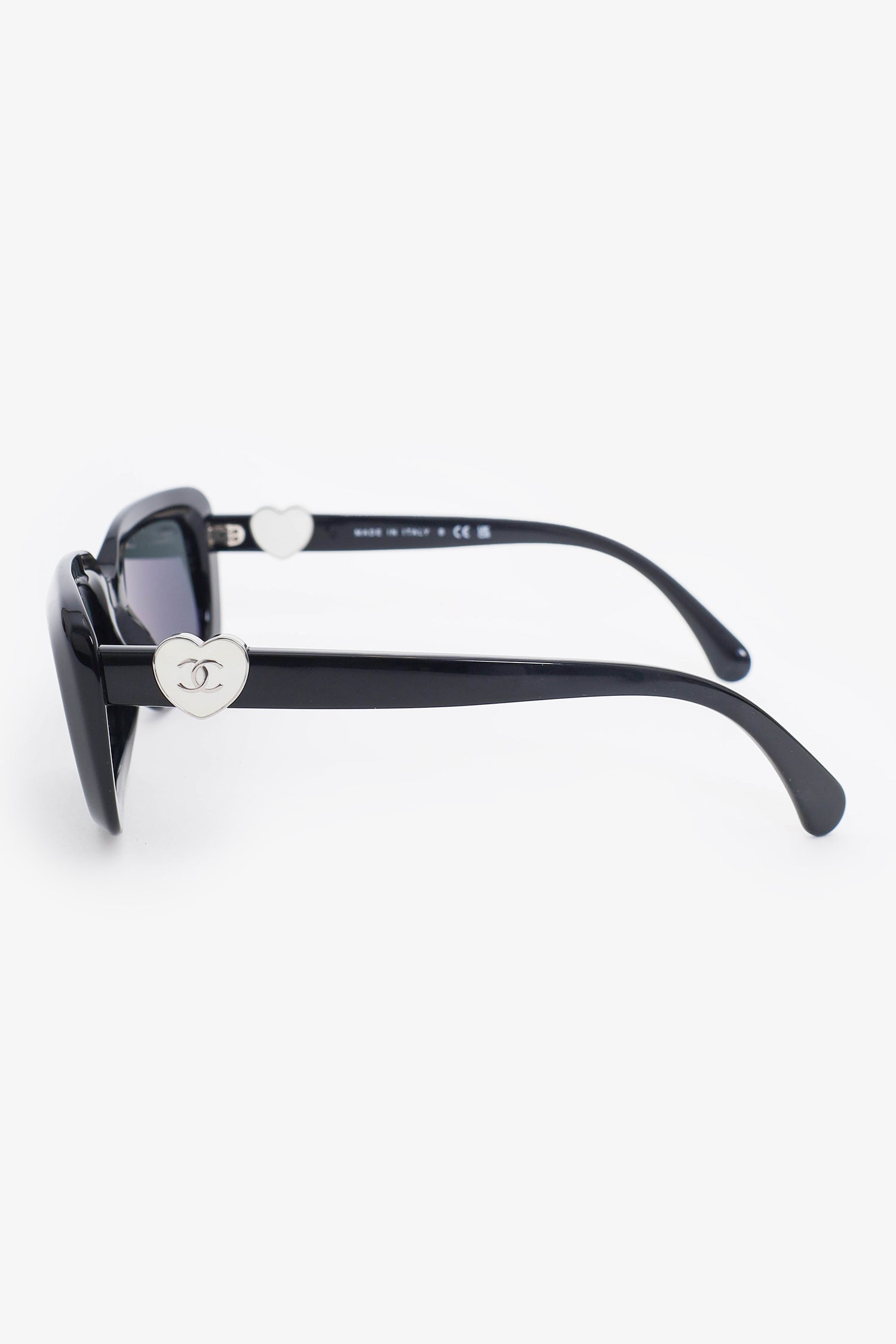 Chanel™ Black Frame Heart Detail Square Sunglasses