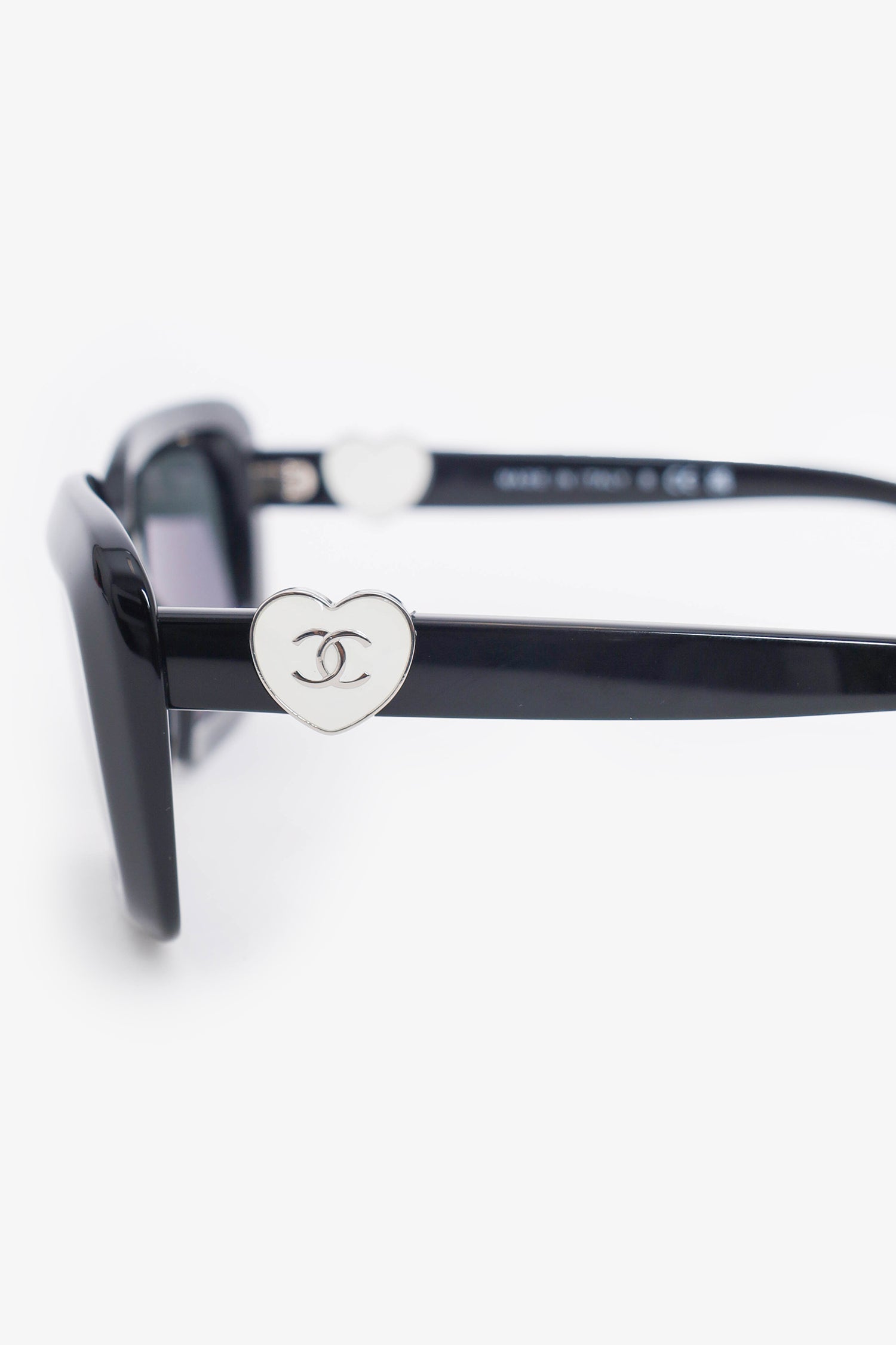 Chanel™ Black Frame Heart Detail Square Sunglasses