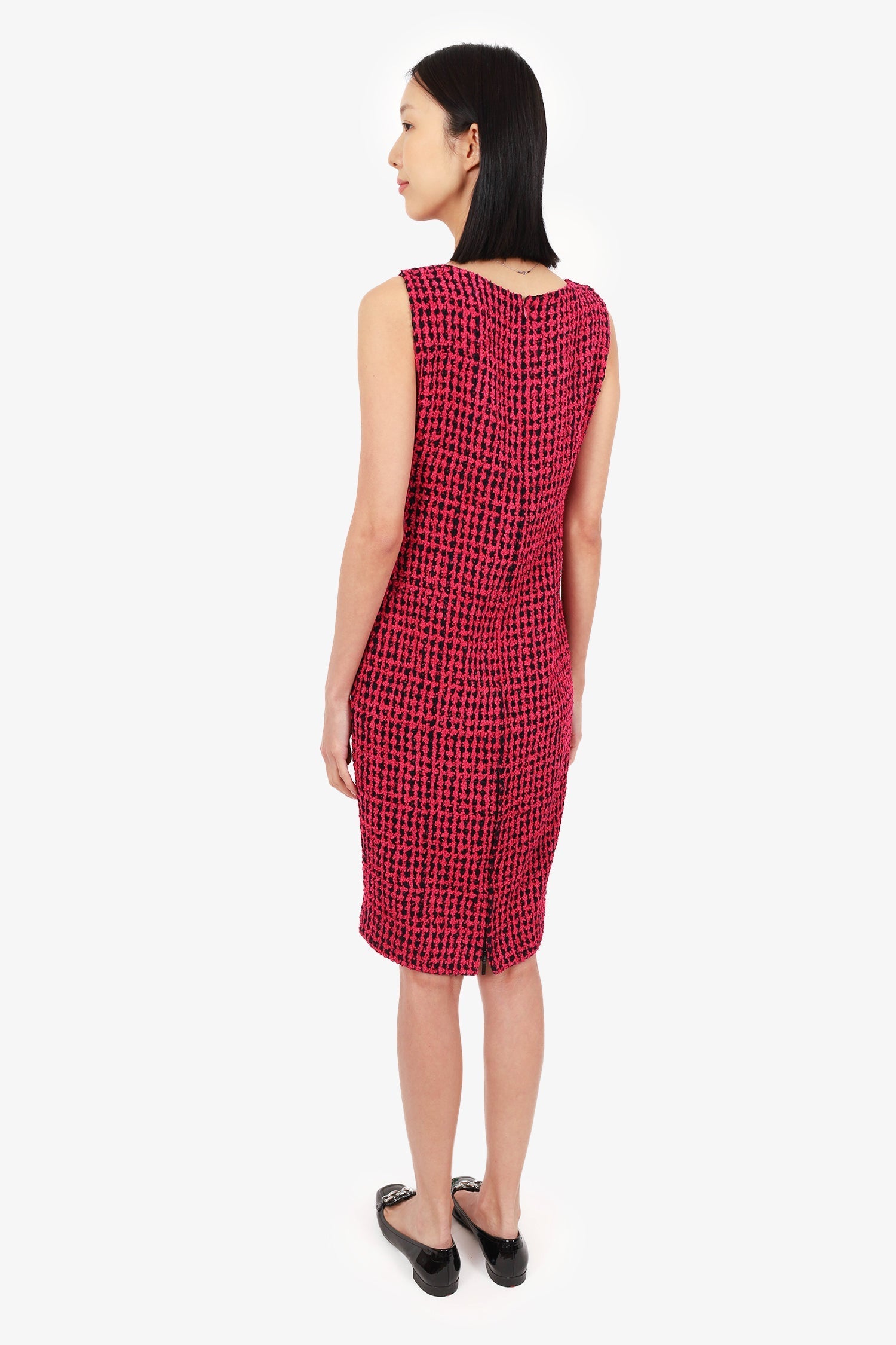 Chanel™ 2016 Pink/Black Tweed Sleeveless Midi Dress Size 42