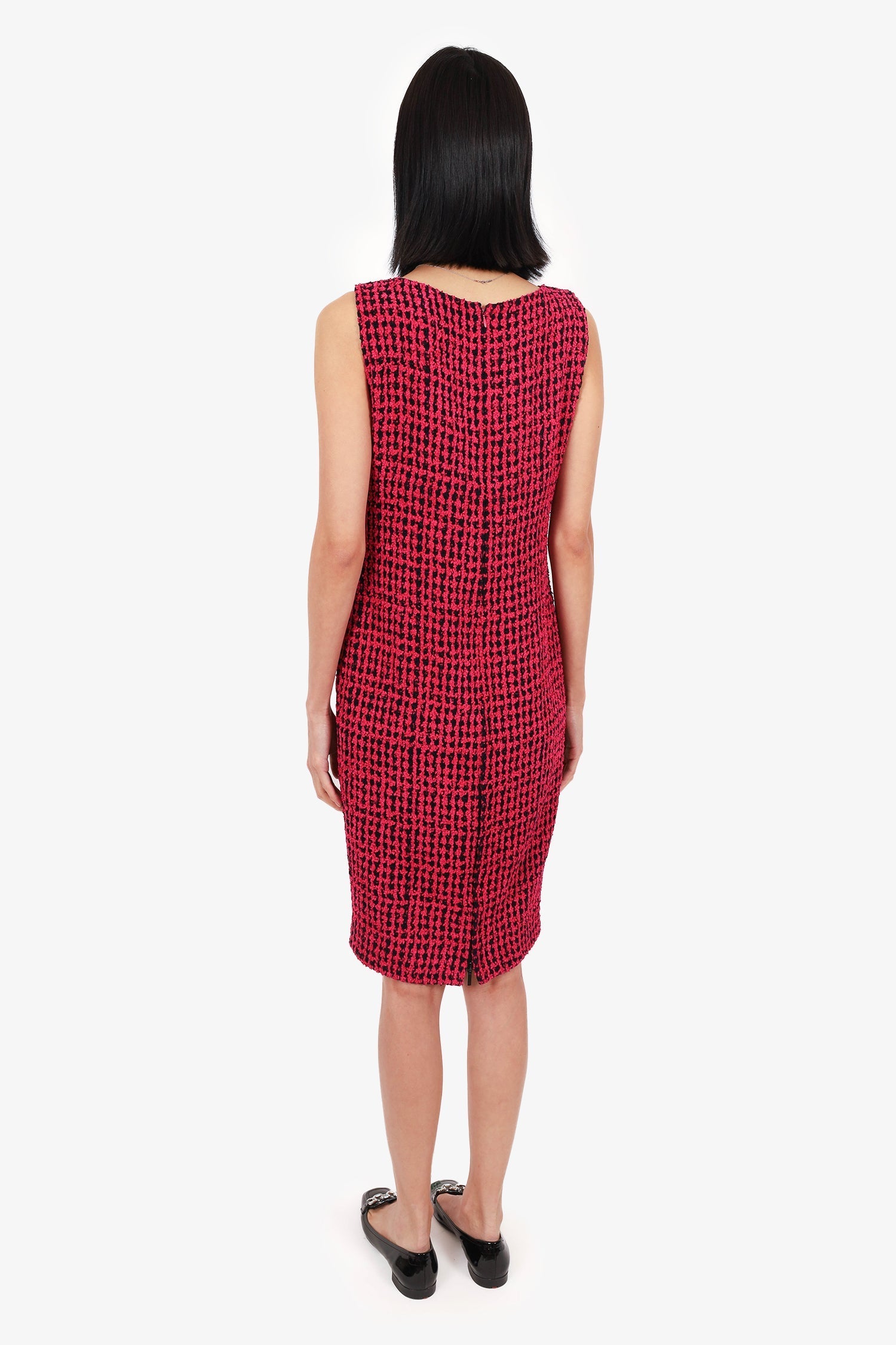 Chanel™ 2016 Pink/Black Tweed Sleeveless Midi Dress Size 42