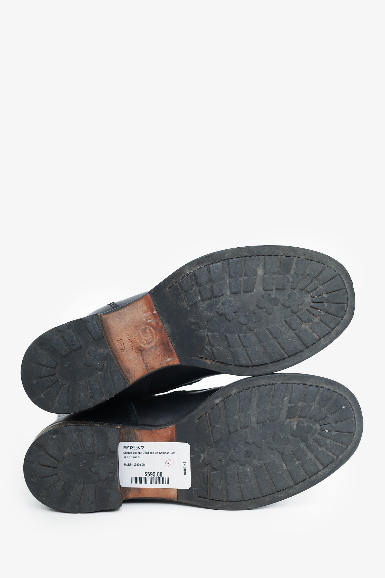 Chanel™ Chanel Leather Zip/Lace Up Combat Boots Size 36.5 (As Is)