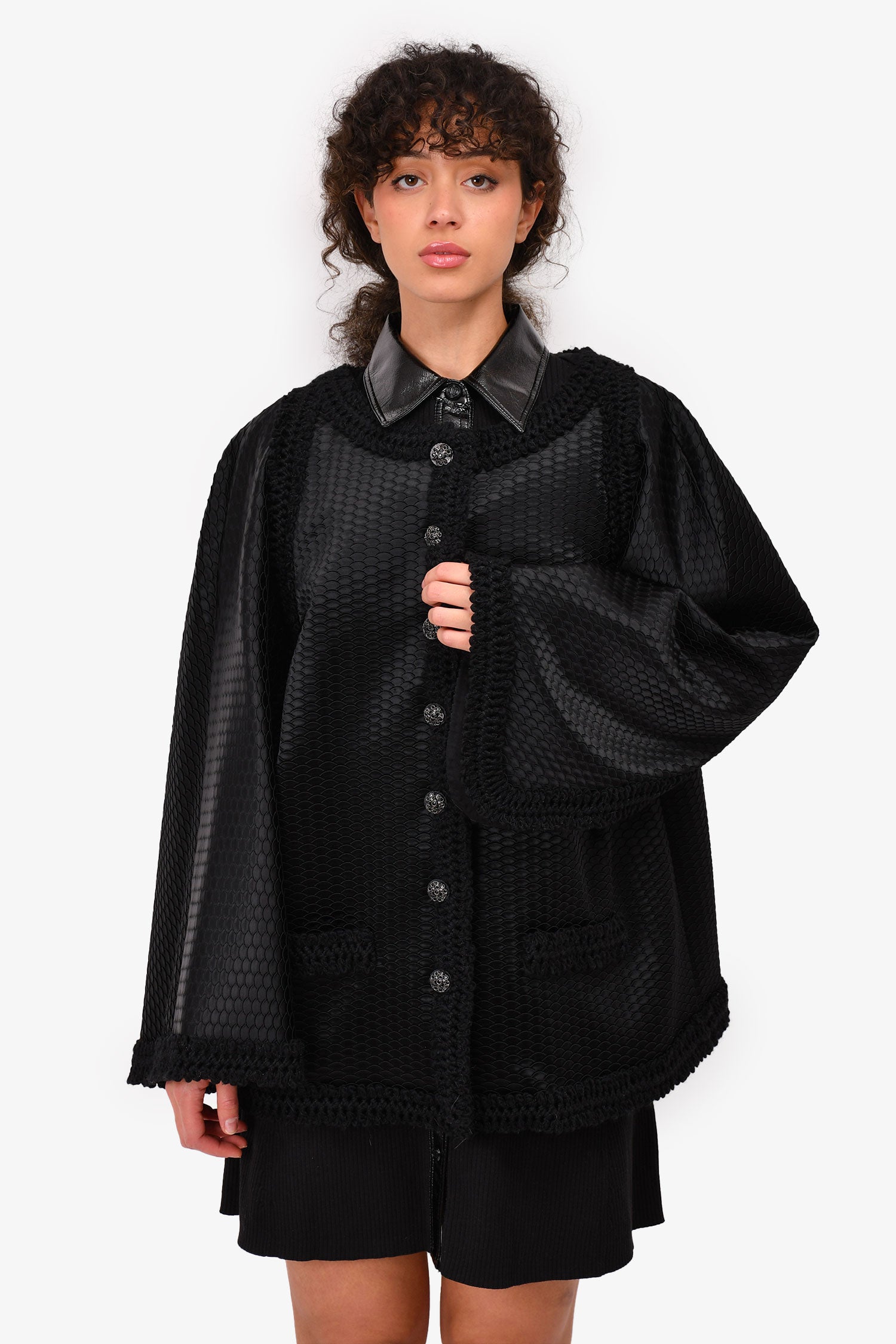 Chanel™ 2016 Black Satin/Knit Embellished Evening Jacket Size 50