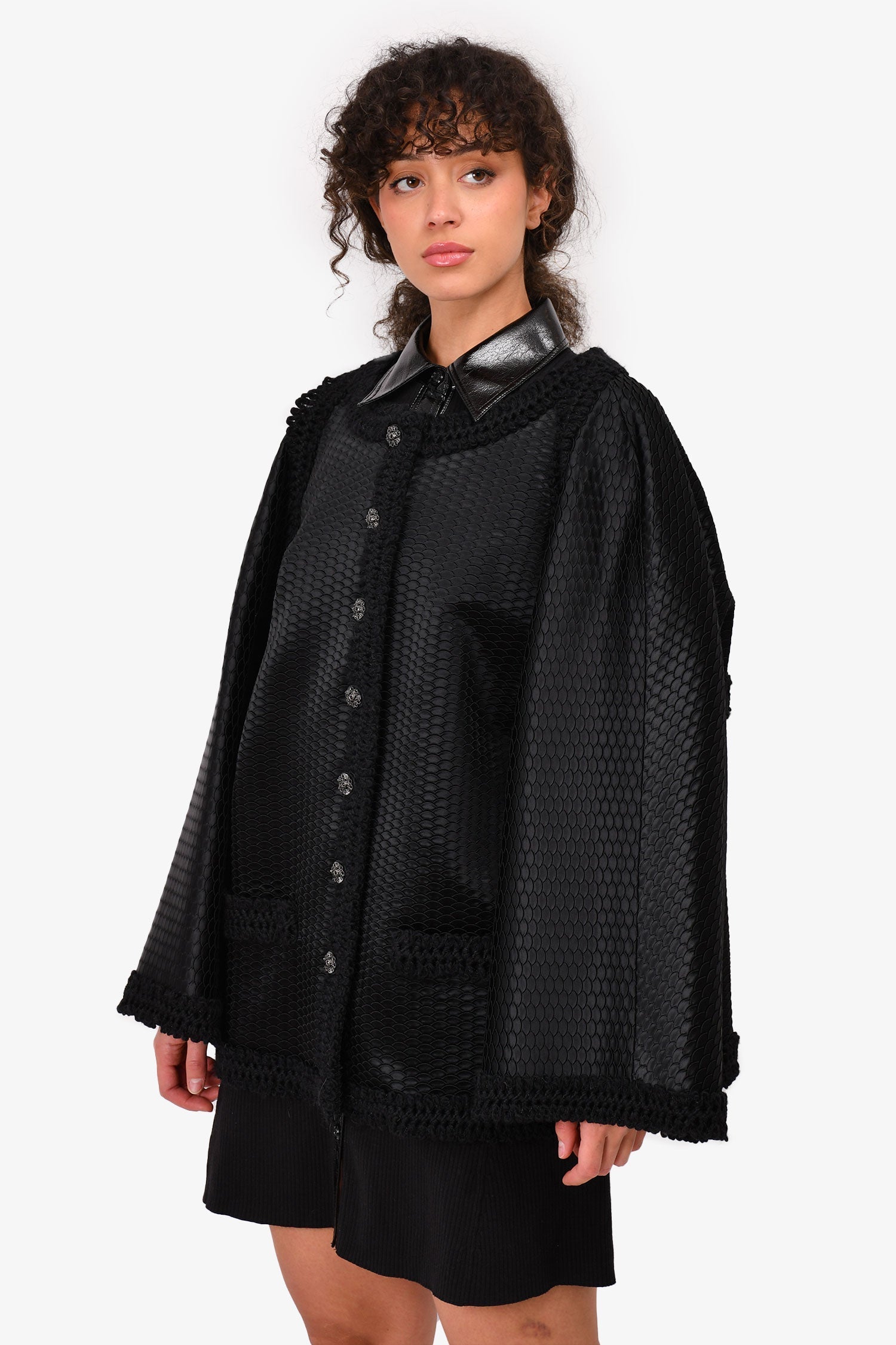 Chanel™ 2016 Black Satin/Knit Embellished Evening Jacket Size 50