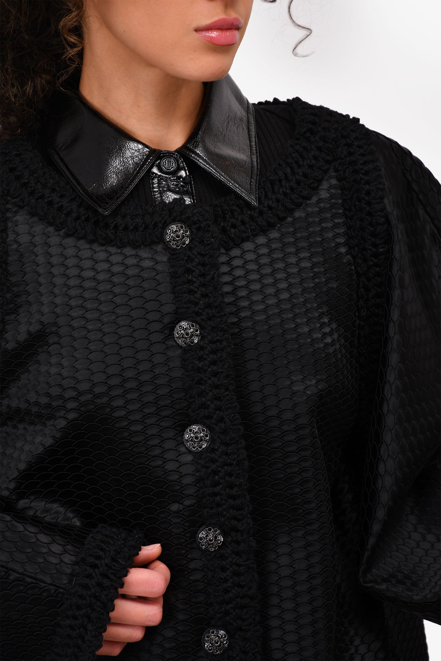 Chanel™ 2016 Black Satin/Knit Embellished Evening Jacket Size 50