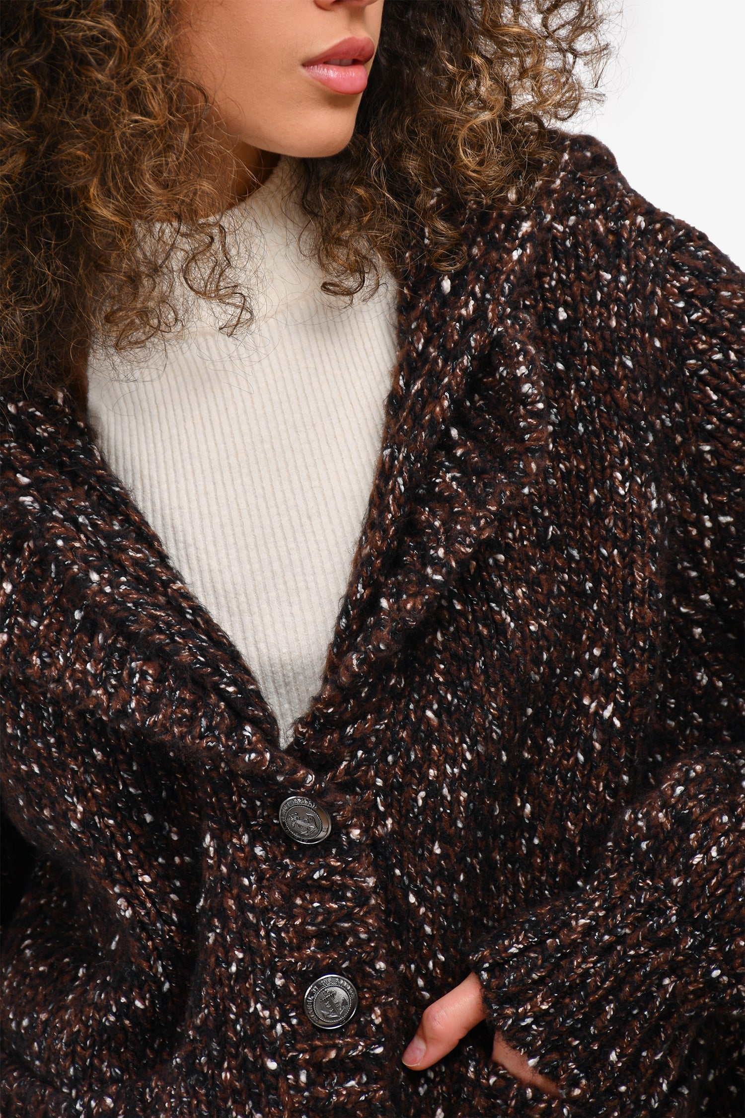 Chanel™ Brown/Black Wool Blend Knit Button Down Sweater Size 44