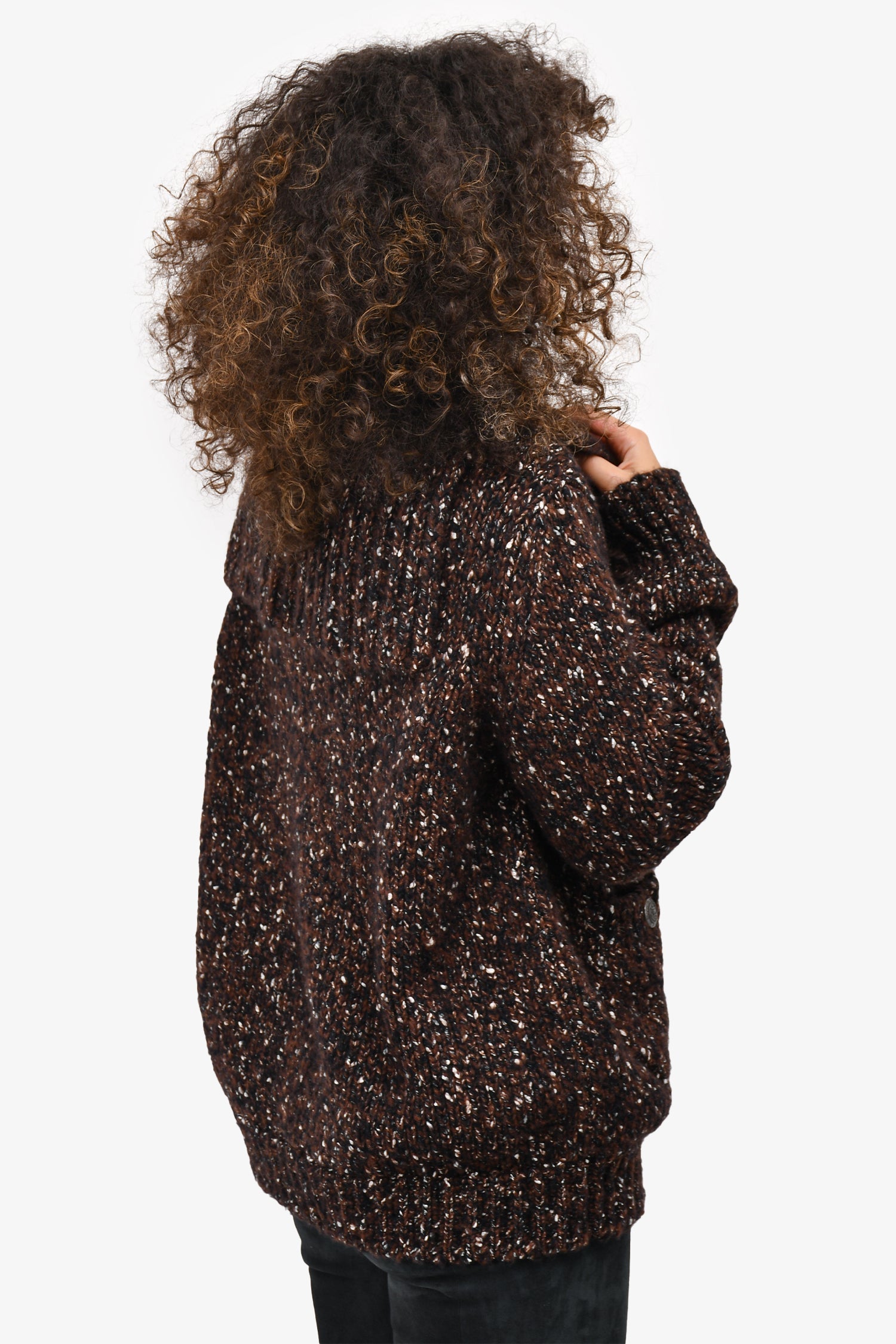 Chanel™ Brown/Black Wool Blend Knit Button Down Sweater Size 44