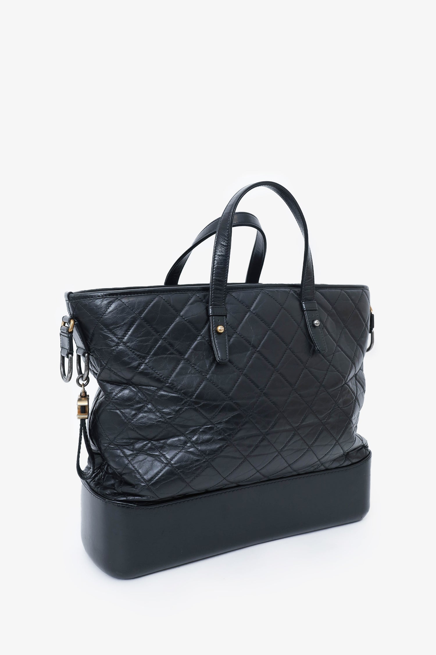 Chanel™ 2017/18 Black Leather Quilted Large Gabrielle Top Handle Shopping Tote