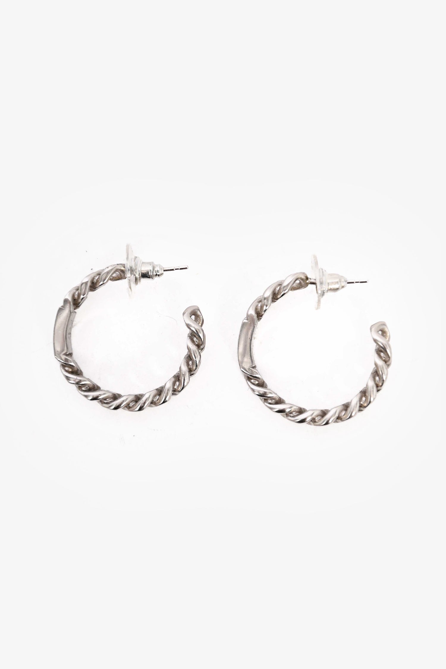 Chanel™ 2015 Silver Toned Small Chain Hoop CC Earrings