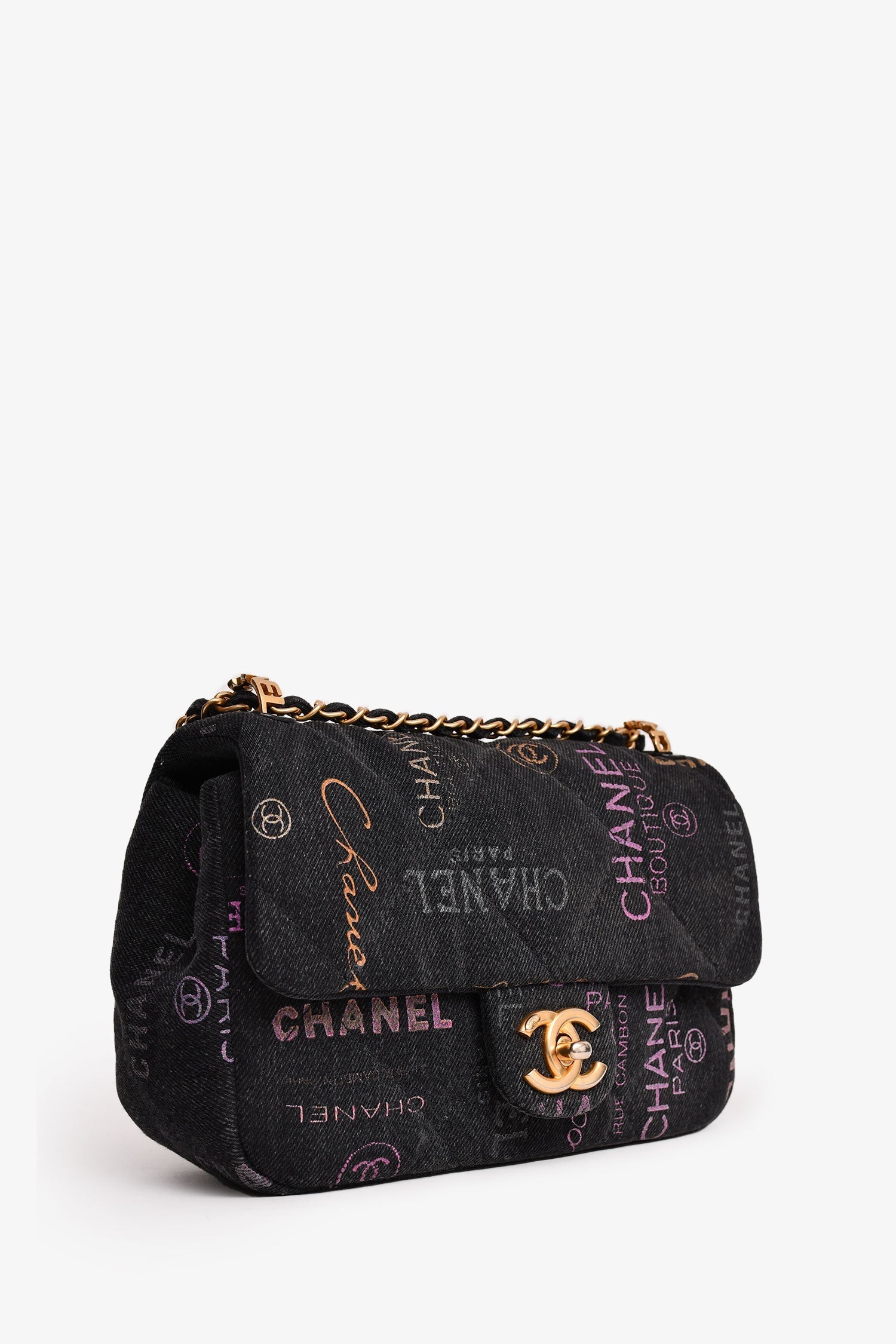 Chanel™ 2022 Black Denim Mood Monogram Mini Flap Bag