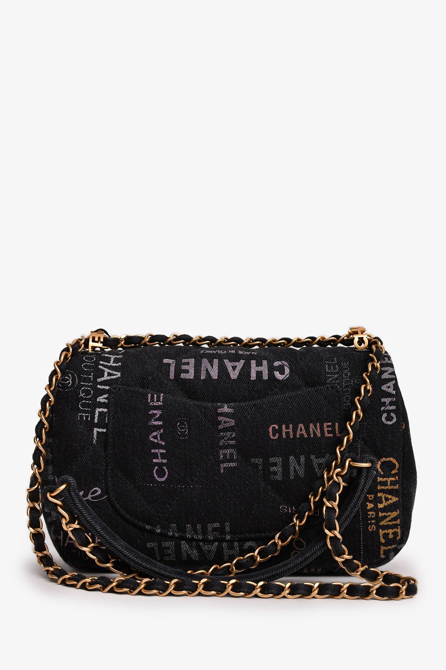 Chanel™ 2022 Black Denim Mood Monogram Mini Flap Bag