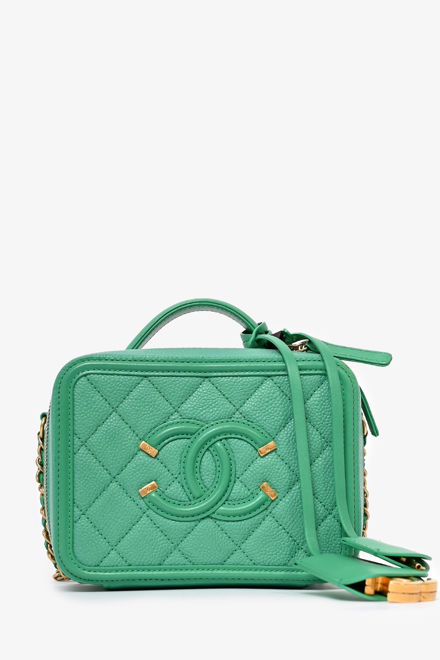 Chanel™ 2017/18 Green Caviar Leather Small Filigree Vanity Case