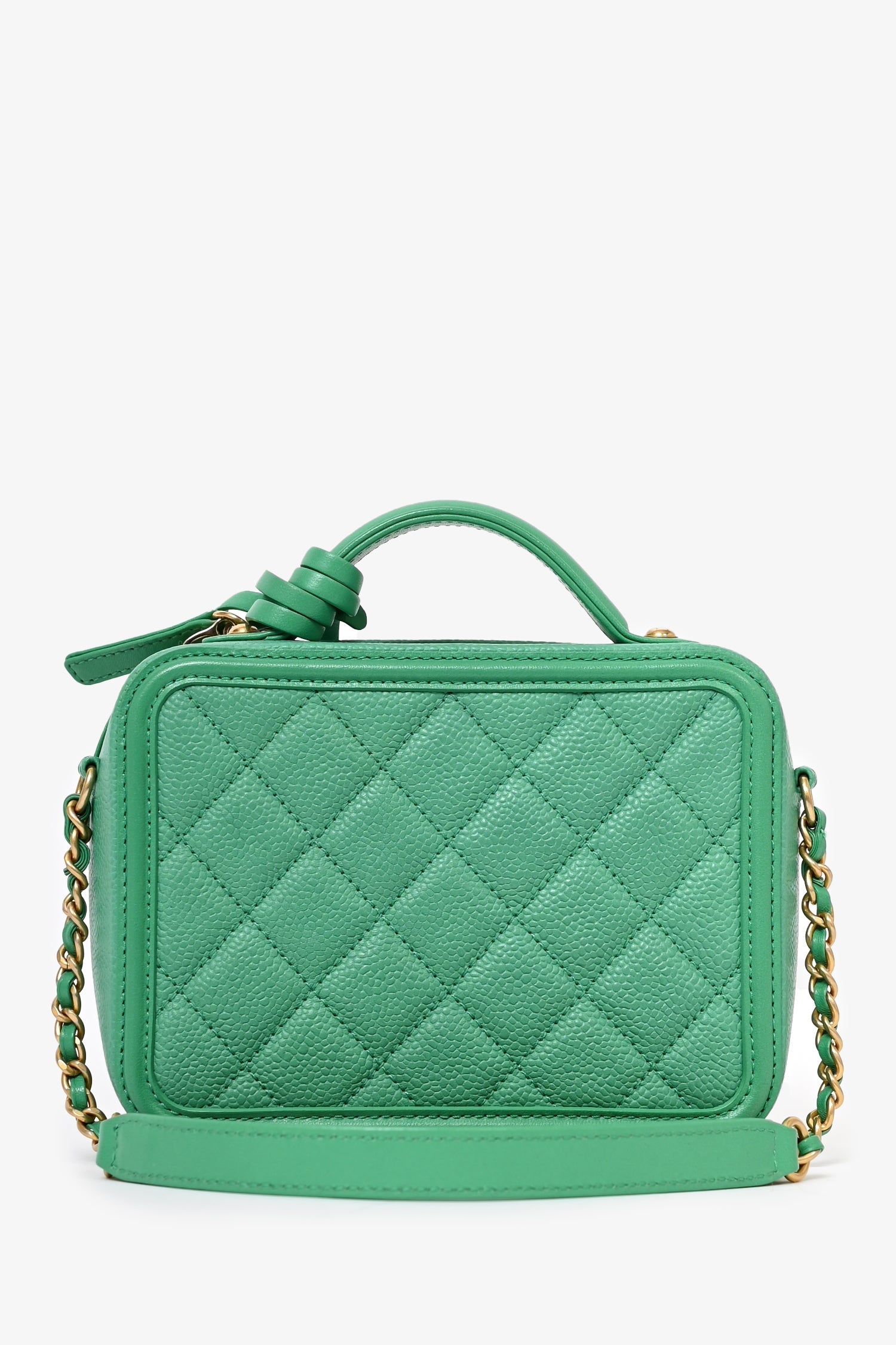 Chanel™ 2017/18 Green Caviar Leather Small Filigree Vanity Case