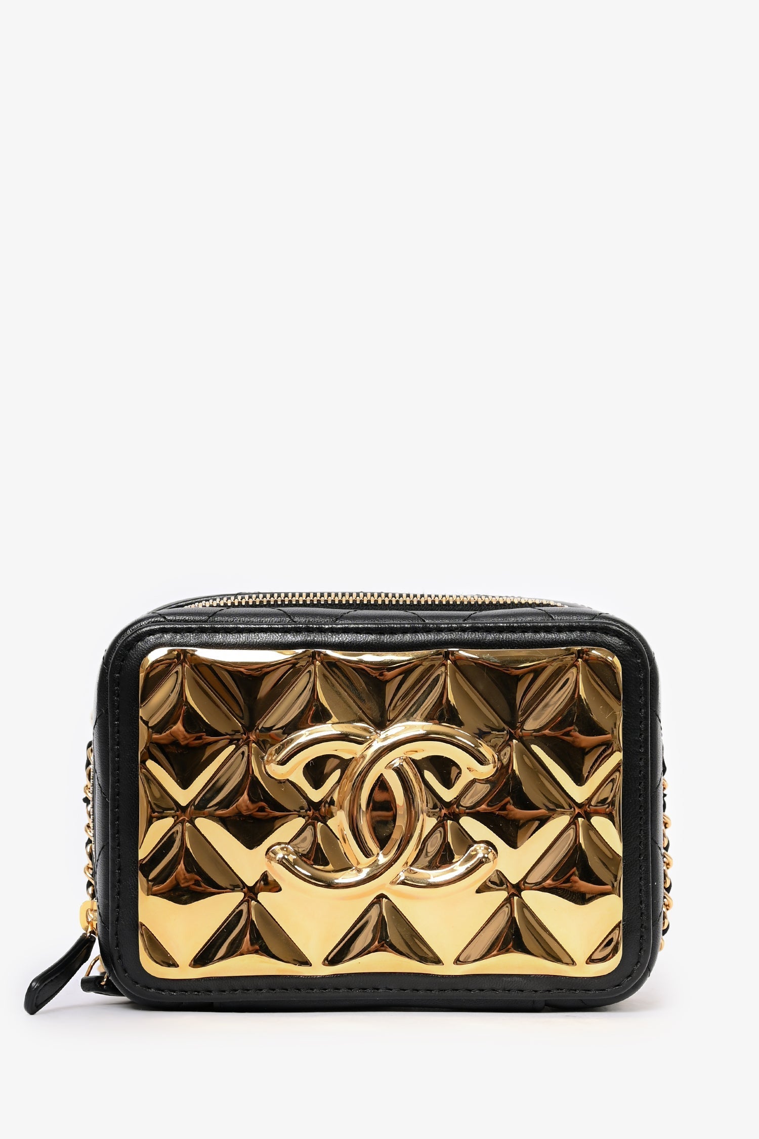 Chanel™ 2021 Black Leather Gold CC Plate Mini Vanity Crossbody