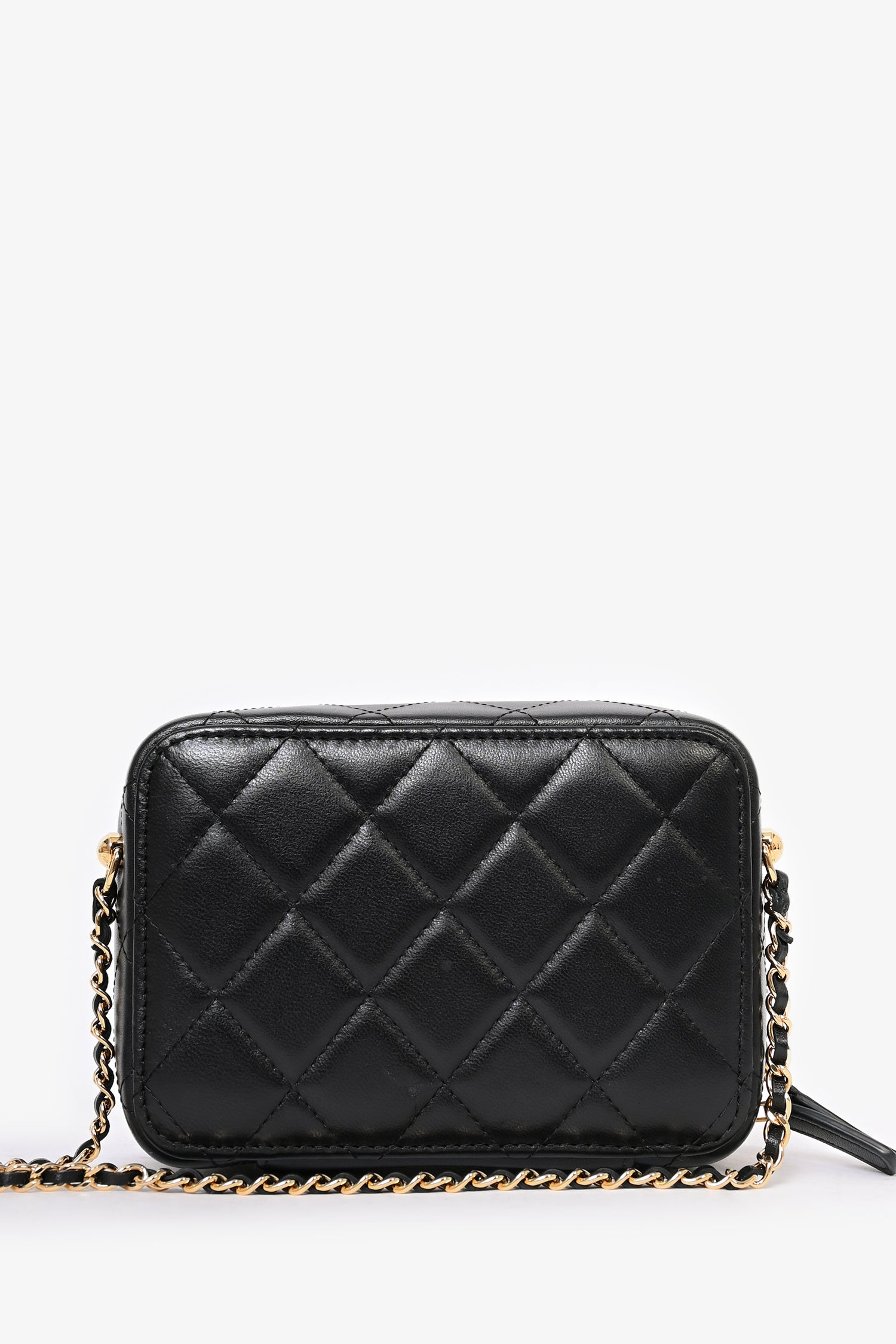 Chanel™ 2021 Black Leather Gold CC Plate Mini Vanity Crossbody