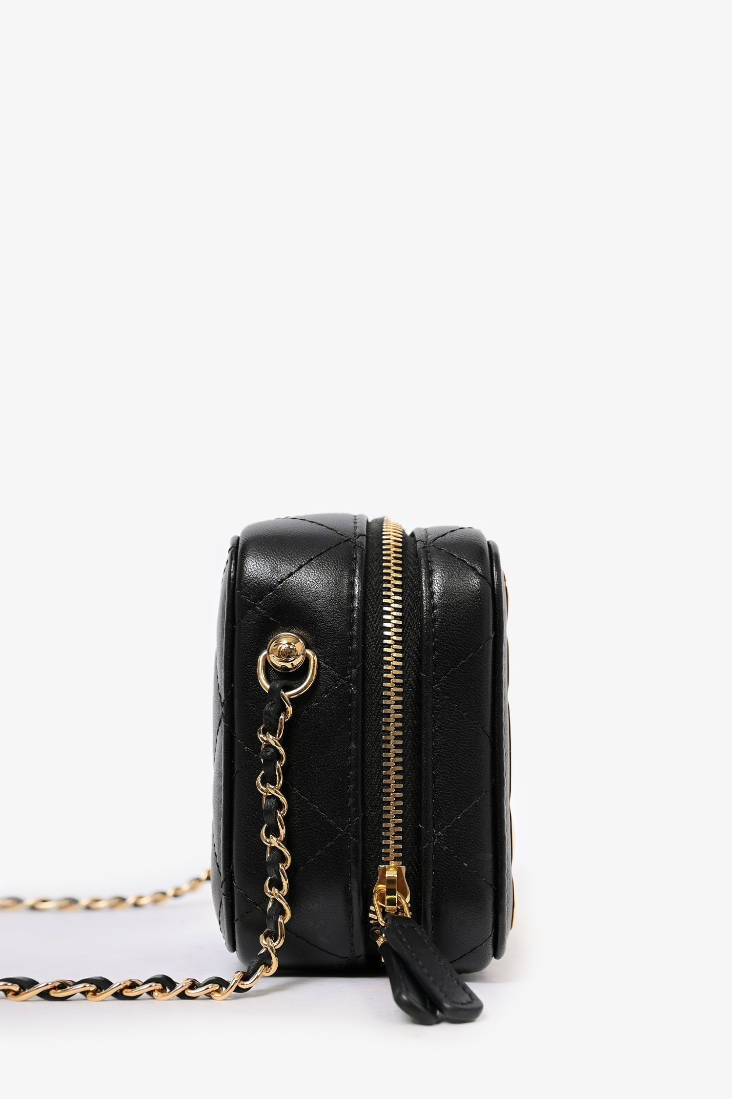 Chanel™ 2021 Black Leather Gold CC Plate Mini Vanity Crossbody
