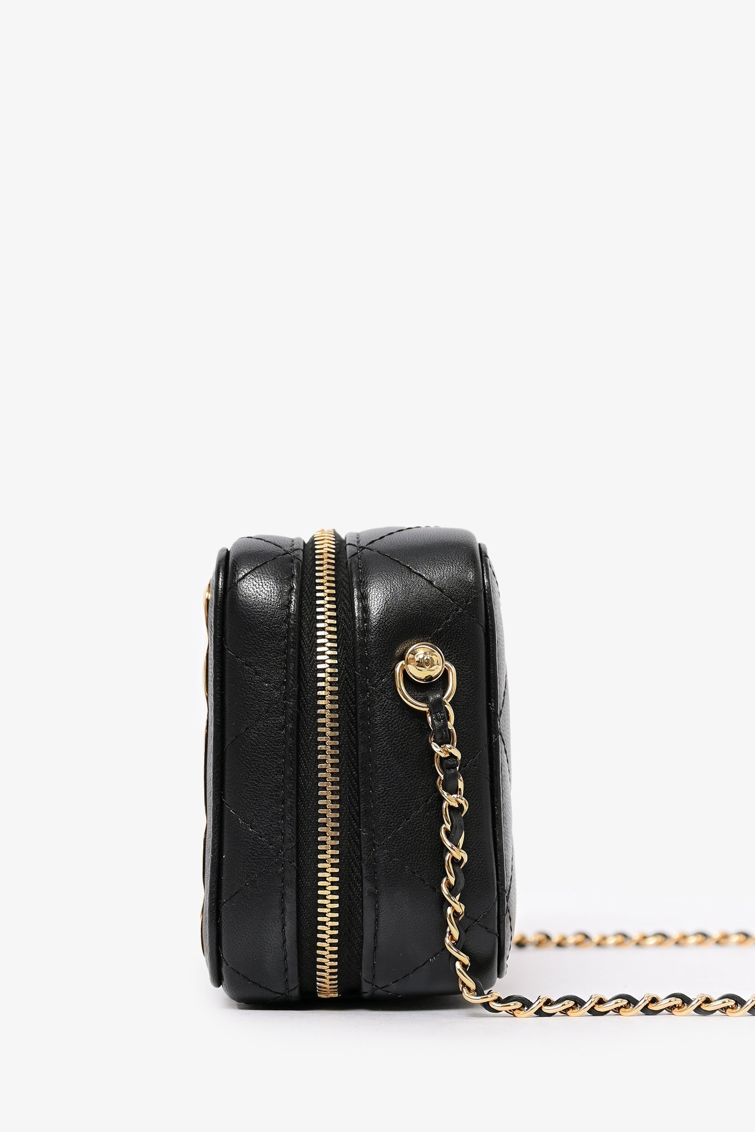 Chanel™ 2021 Black Leather Gold CC Plate Mini Vanity Crossbody