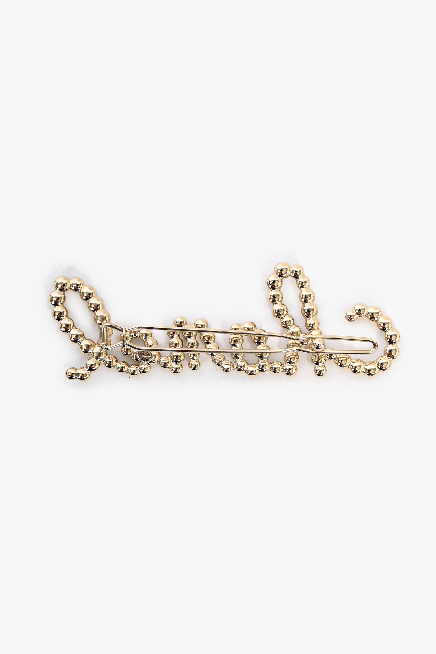 Chanel™ 2020 Gold Toned Pearl/Crystal Embellished Logo Hair Pin