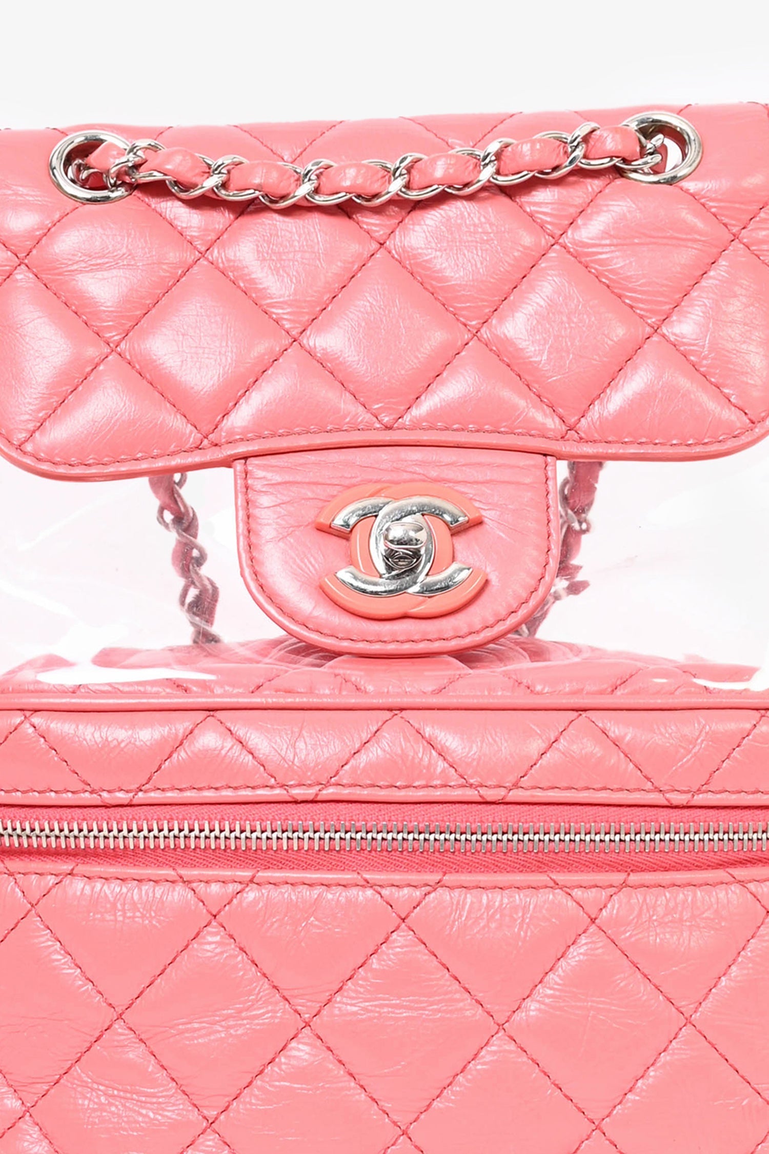 Chanel™ 2018 Pink Calfskin Leather/PVC 'Aquarium' Backpack