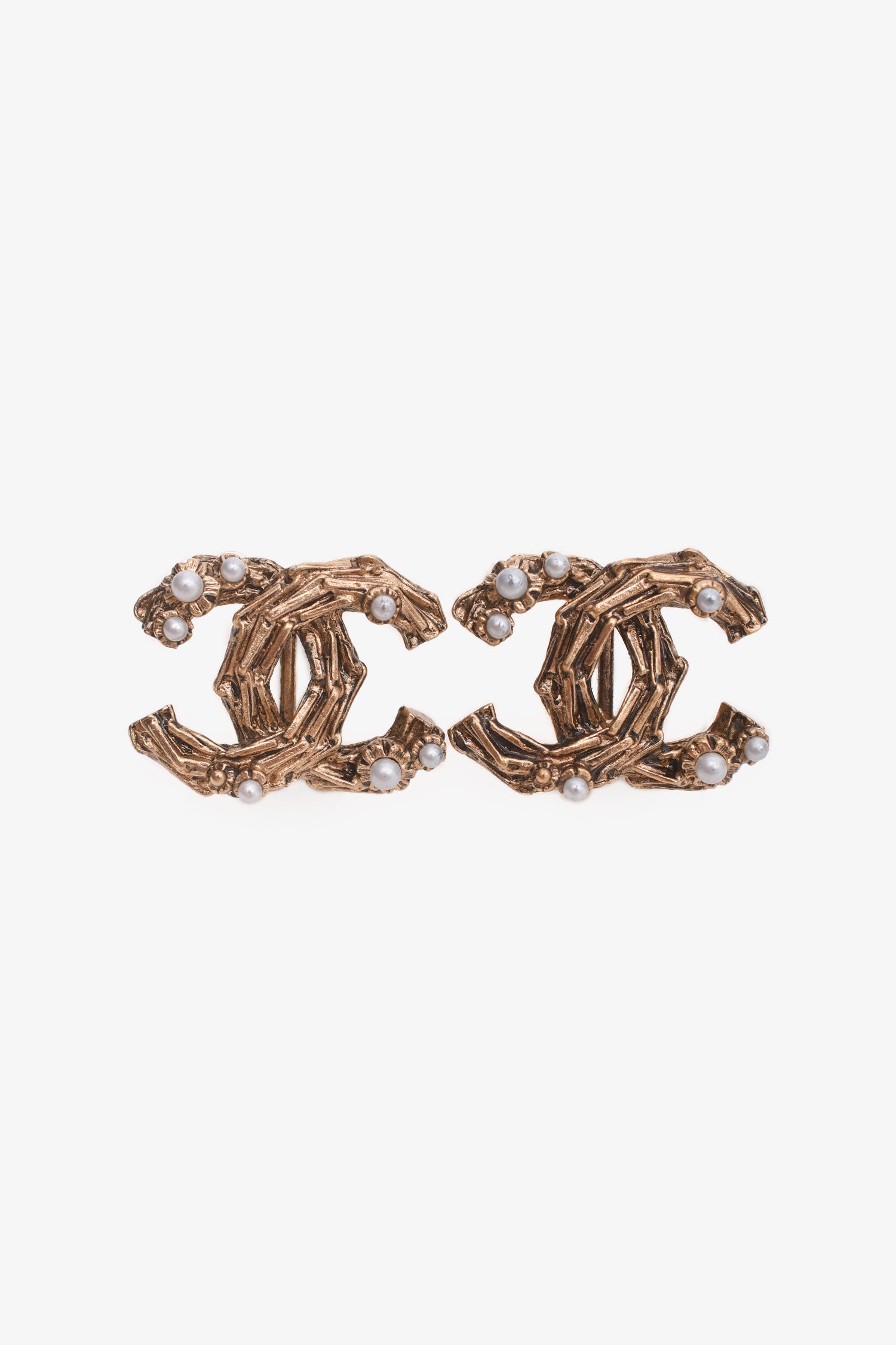 Chanel™ 2017 Gold Tone Faux Pearl CC Ear Clips
