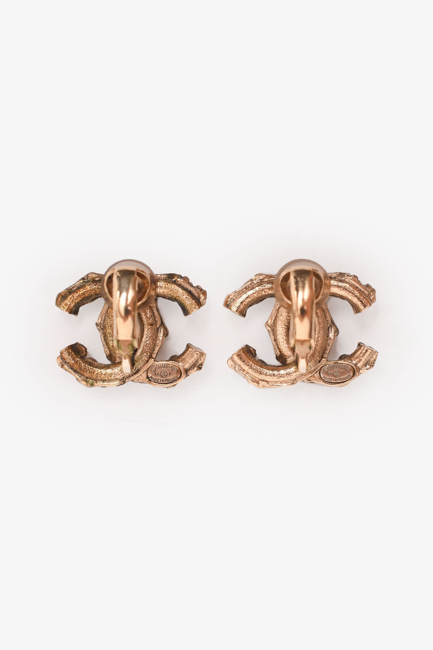 Chanel™ 2017 Gold Tone Faux Pearl CC Ear Clips