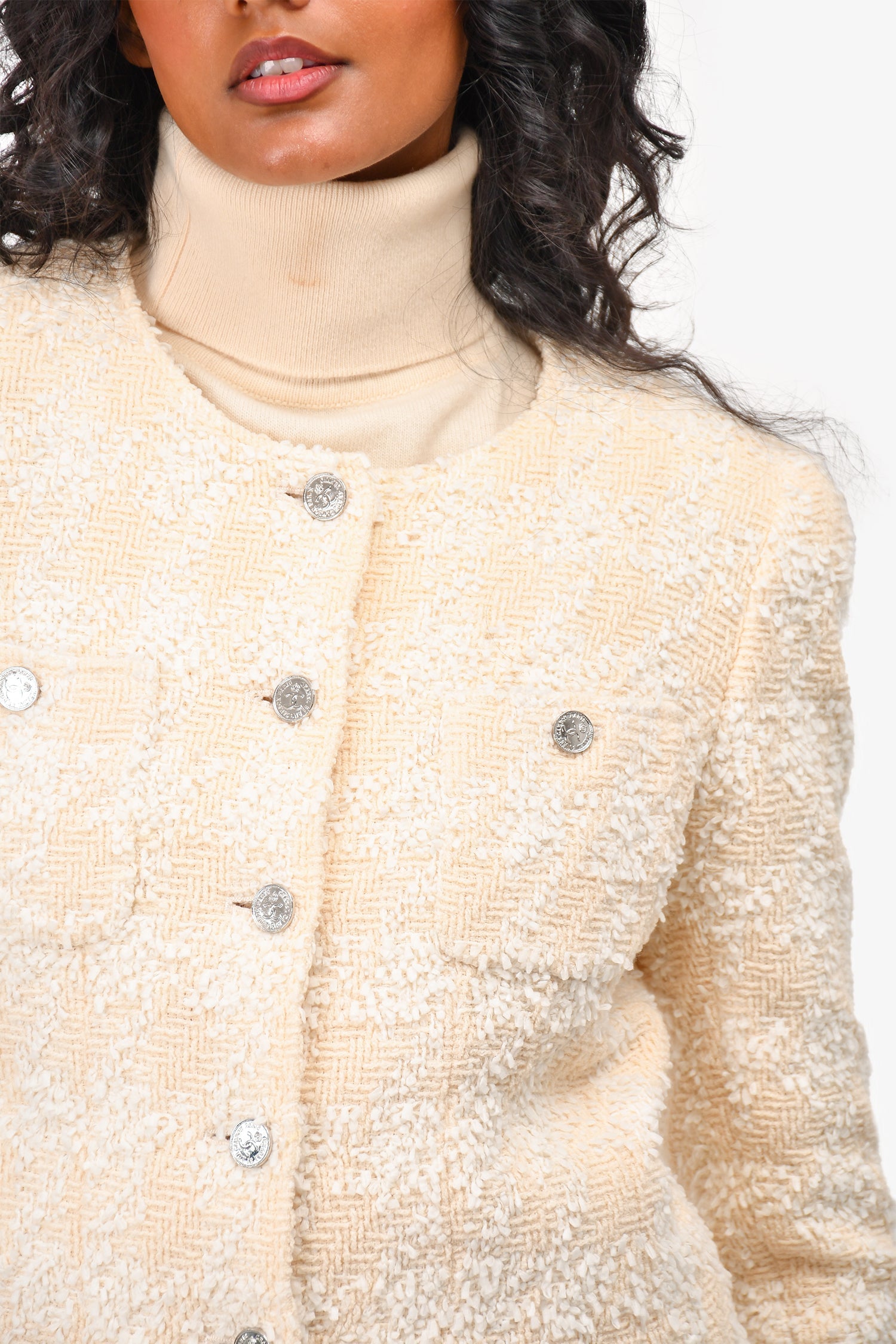 Chanel™ Vintage Cream Tweed Cropped Blazer + Skirt Set Est. Size 36