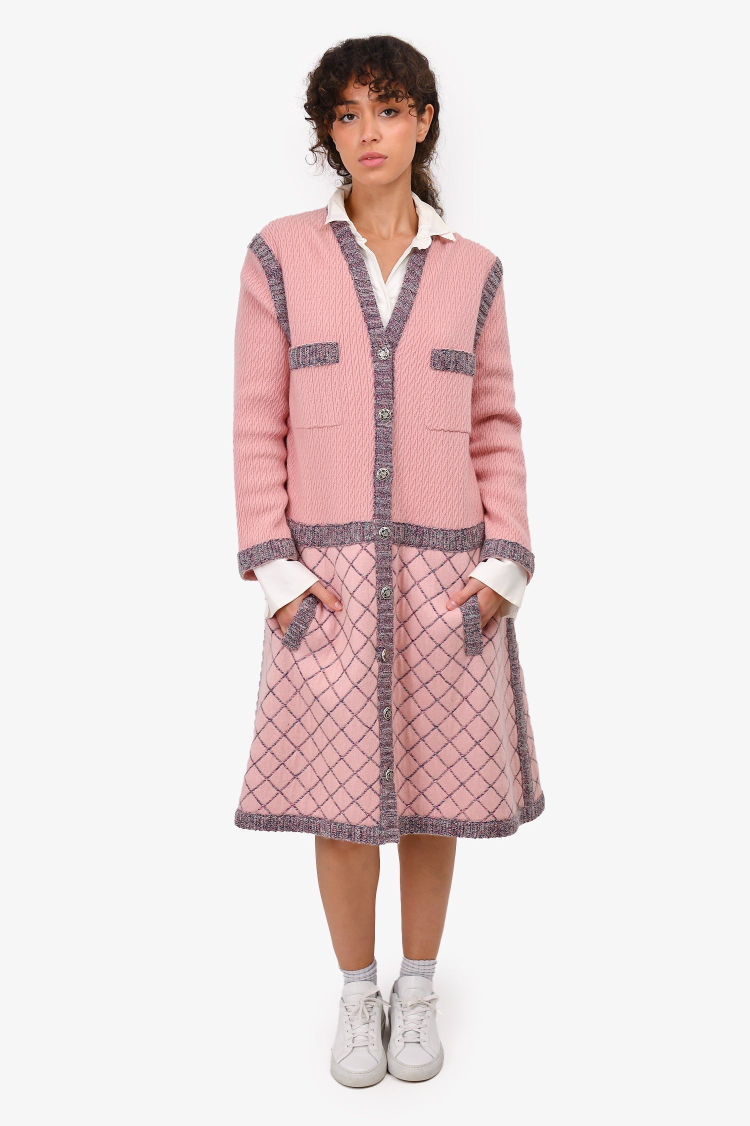 Chanel™ F/W 2015 Pink/Purple Silk/Cashmere/Mohair Knit Long Cardigan Dress Size 50