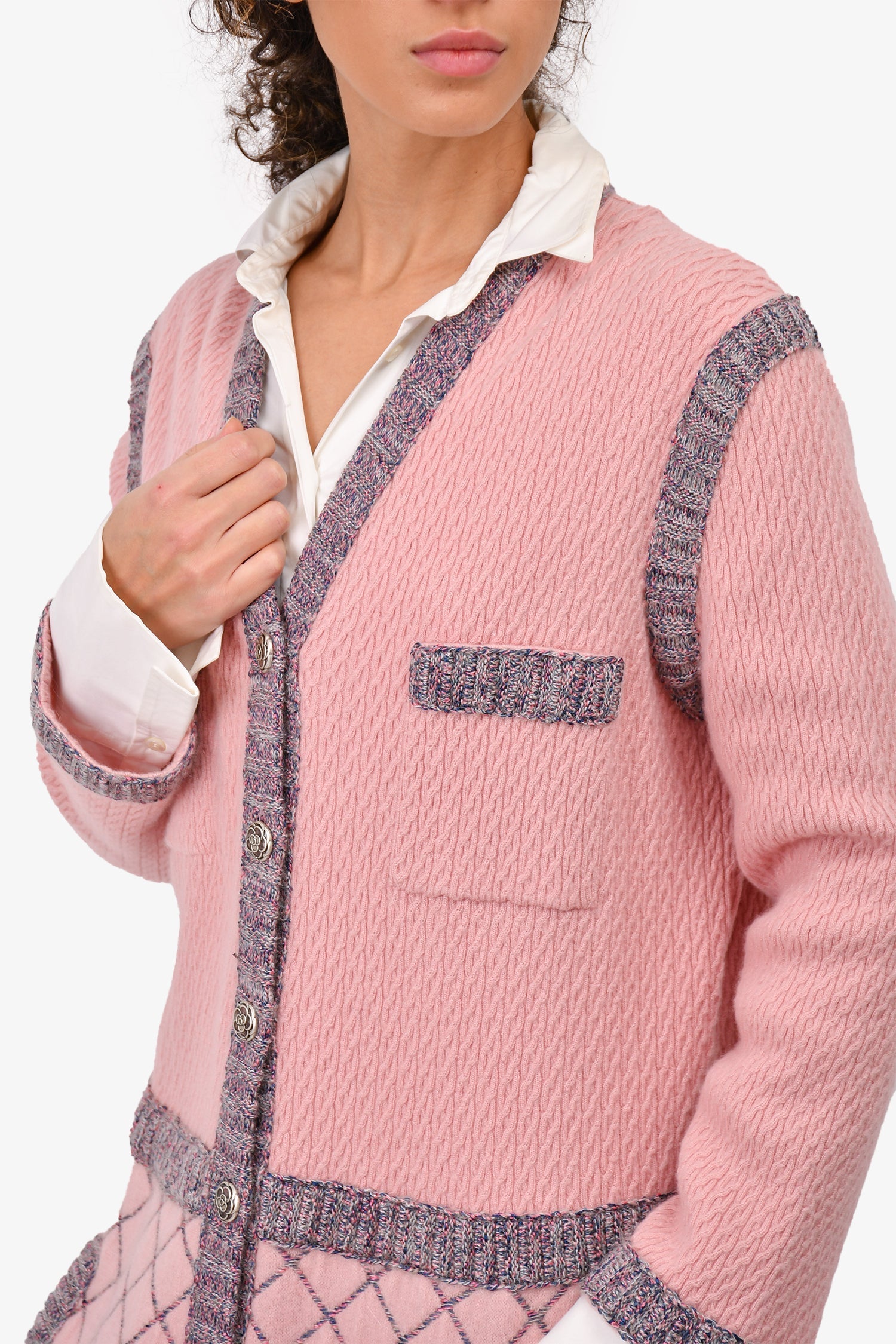 Chanel™ F/W 2015 Pink/Purple Silk/Cashmere/Mohair Knit Long Cardigan Dress Size 50