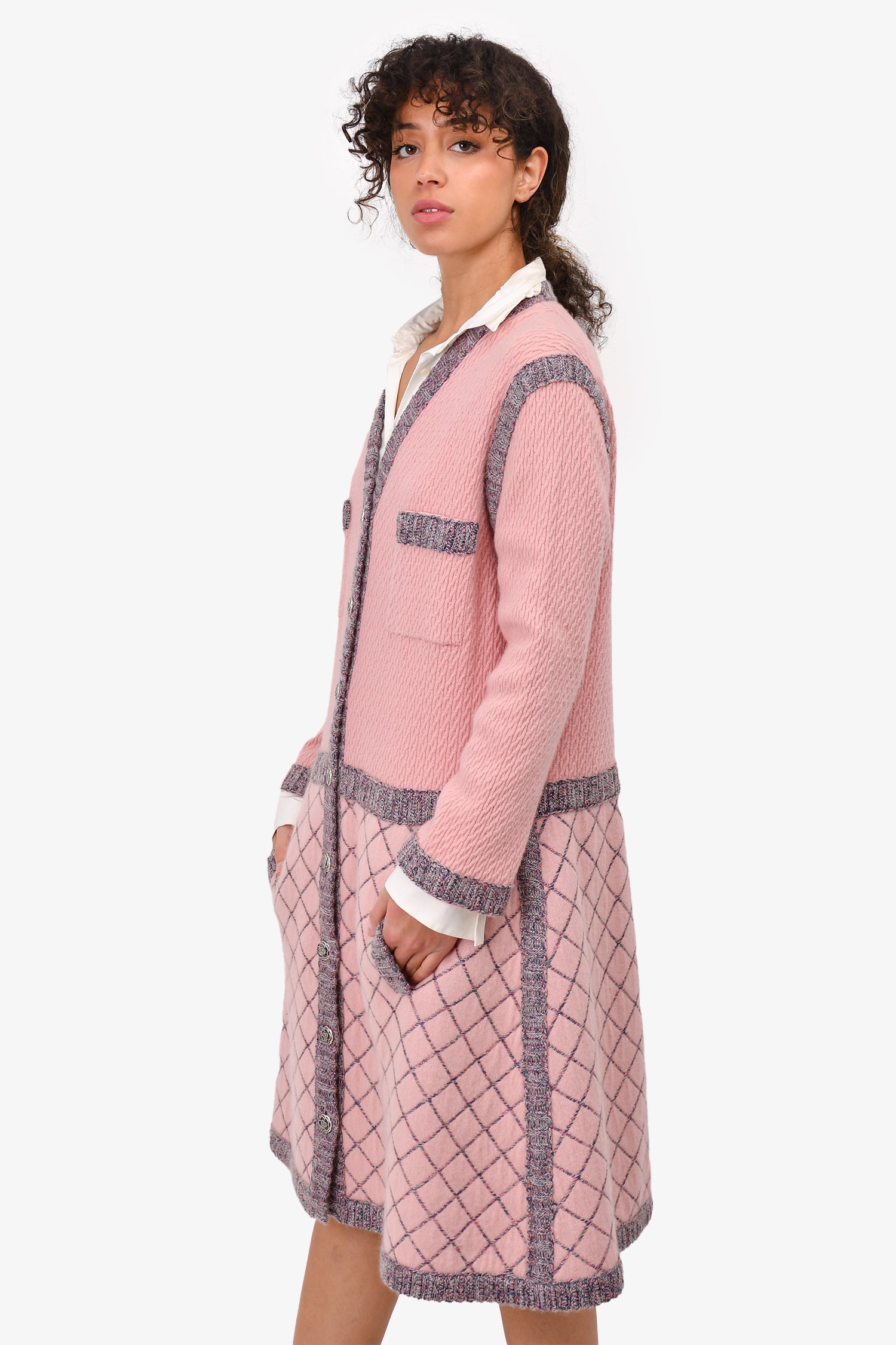 Chanel™ F/W 2015 Pink/Purple Silk/Cashmere/Mohair Knit Long Cardigan Dress Size 50