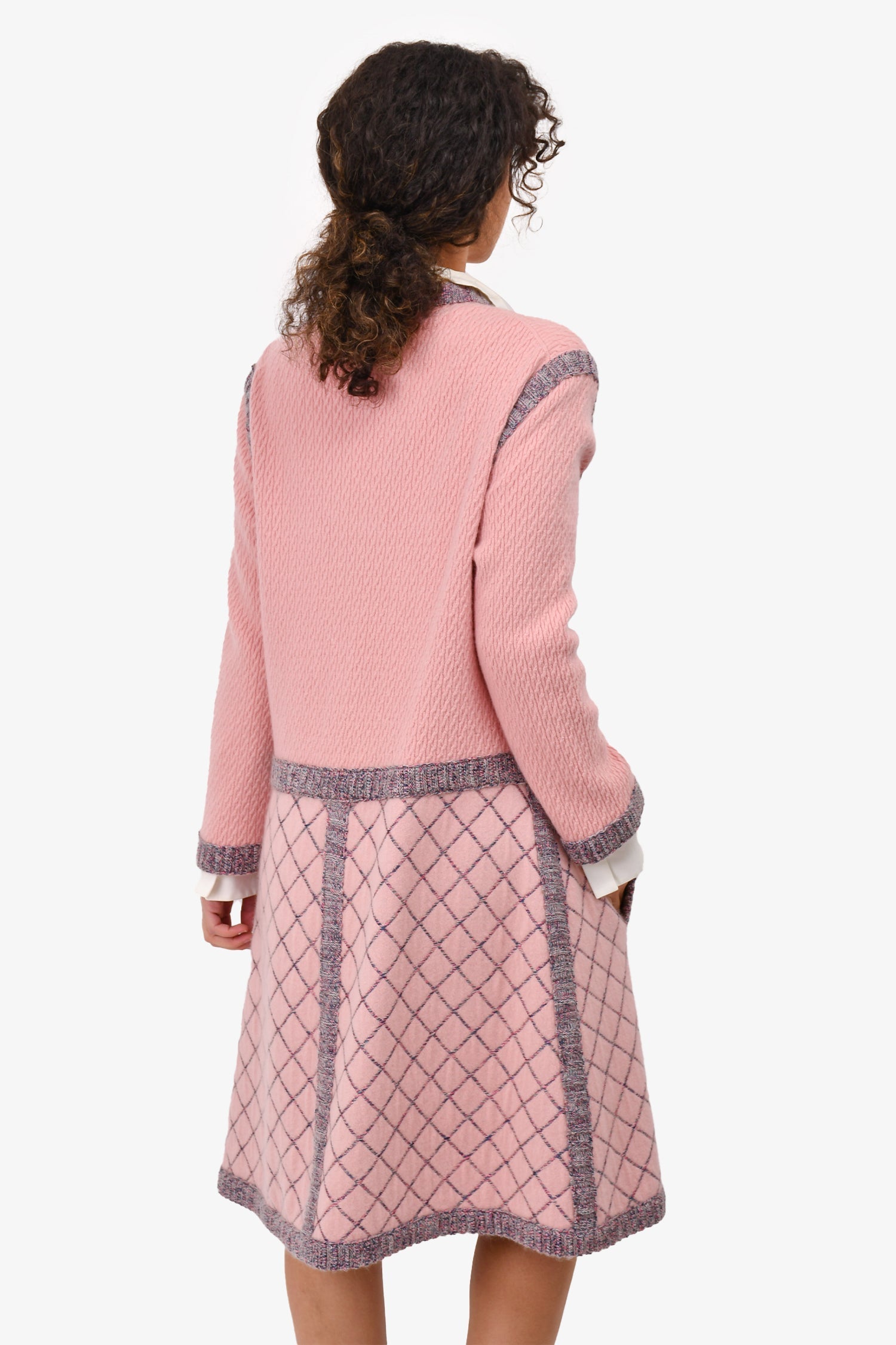 Chanel™ F/W 2015 Pink/Purple Silk/Cashmere/Mohair Knit Long Cardigan Dress Size 50