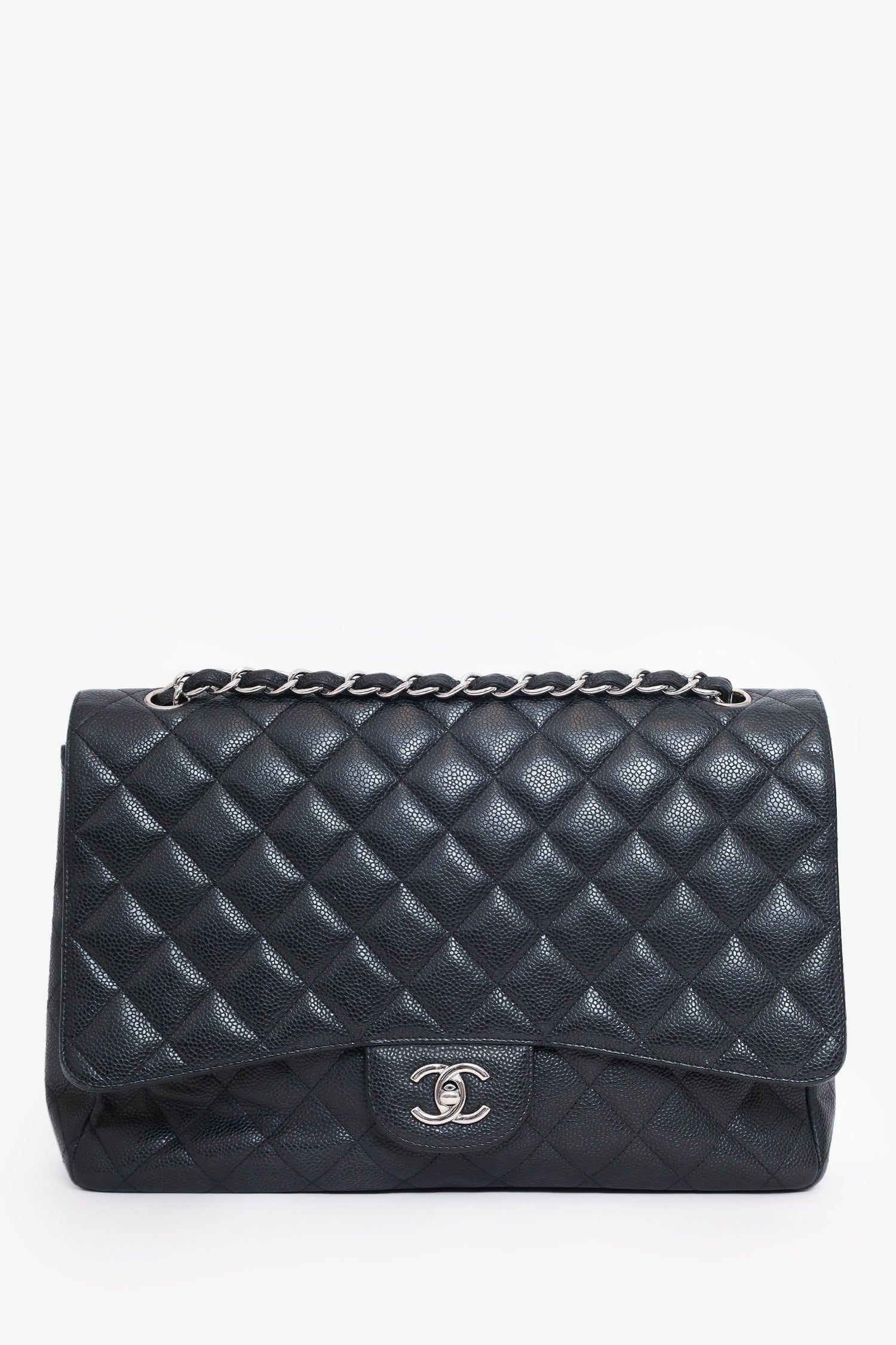 Chanel™ 2009-10 Black Caviar Leather Jumbo Single Flap Shoulder Bag
