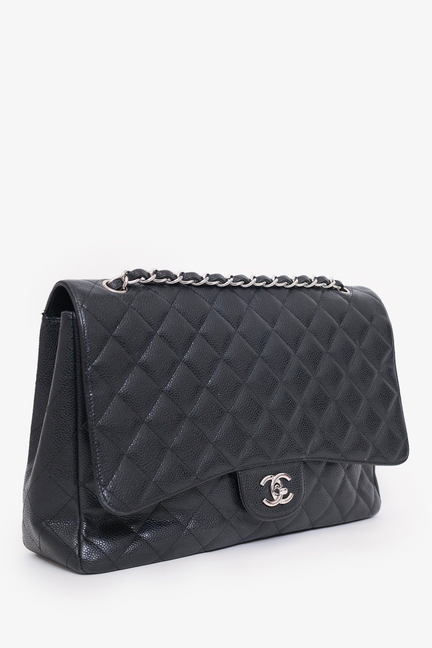 Chanel™ 2009-10 Black Caviar Leather Jumbo Single Flap Shoulder Bag