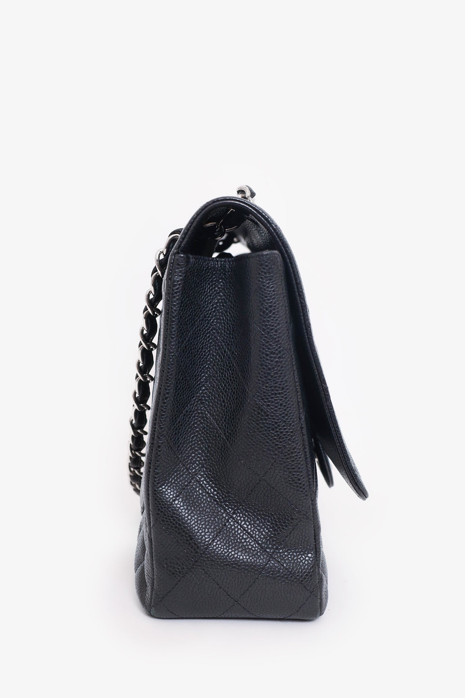 Chanel™ 2009-10 Black Caviar Leather Jumbo Single Flap Shoulder Bag
