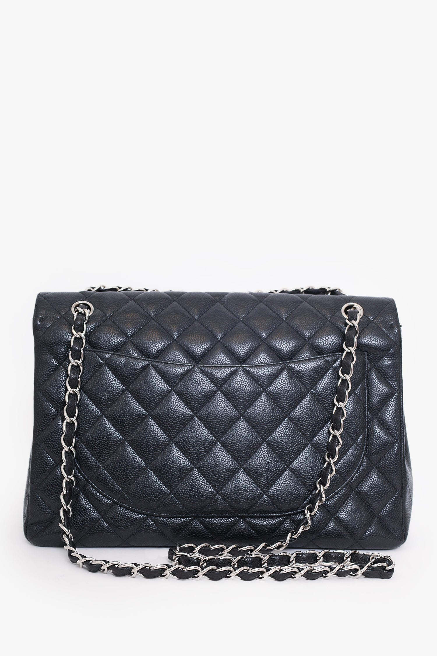 Chanel™ 2009-10 Black Caviar Leather Jumbo Single Flap Shoulder Bag