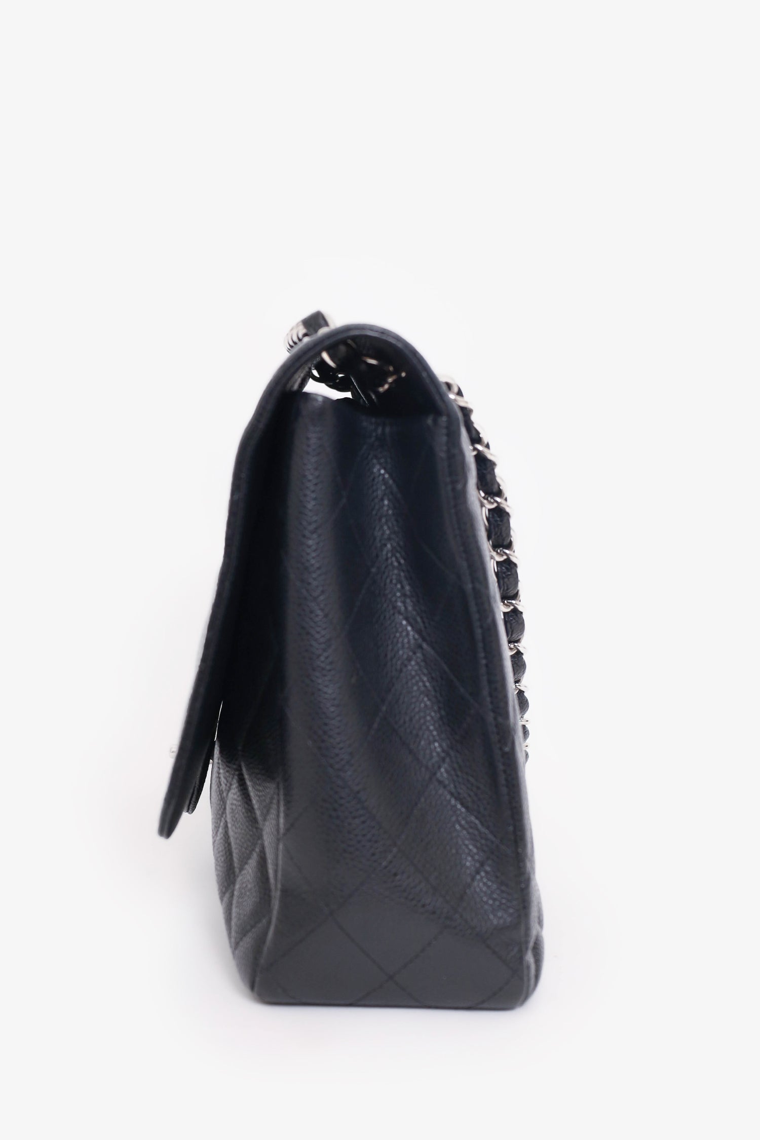 Chanel™ 2009-10 Black Caviar Leather Jumbo Single Flap Shoulder Bag