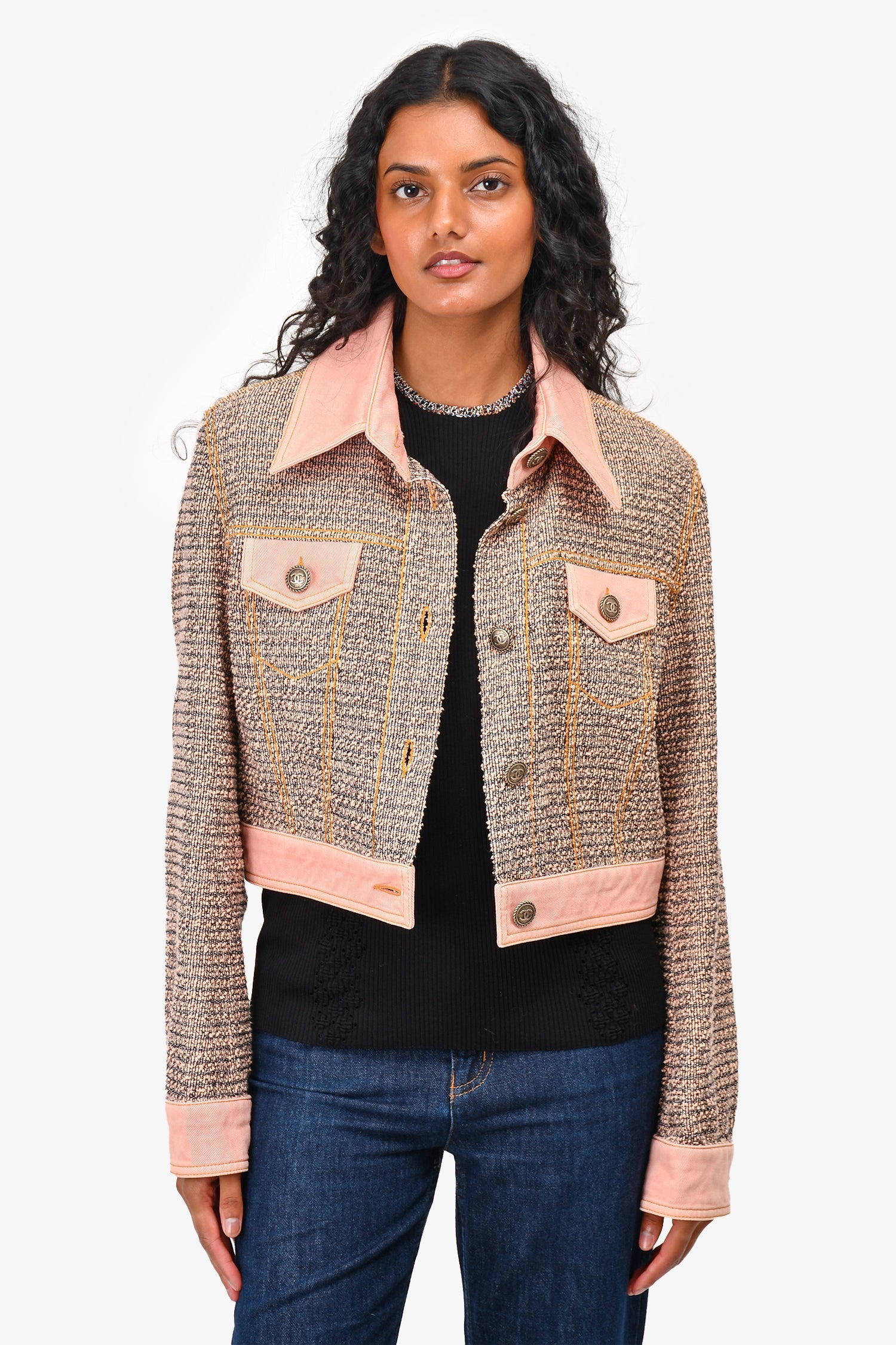 Chanel™ 2018 Pink Cotton Cropped Denim Jacket Size 40