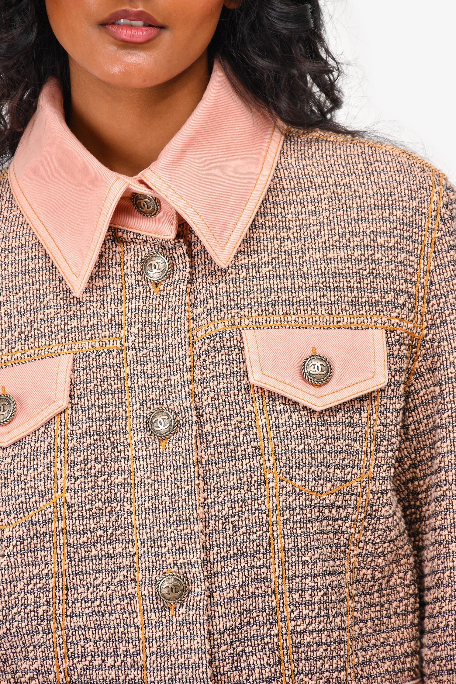 Chanel™ 2018 Pink Cotton Cropped Denim Jacket Size 40